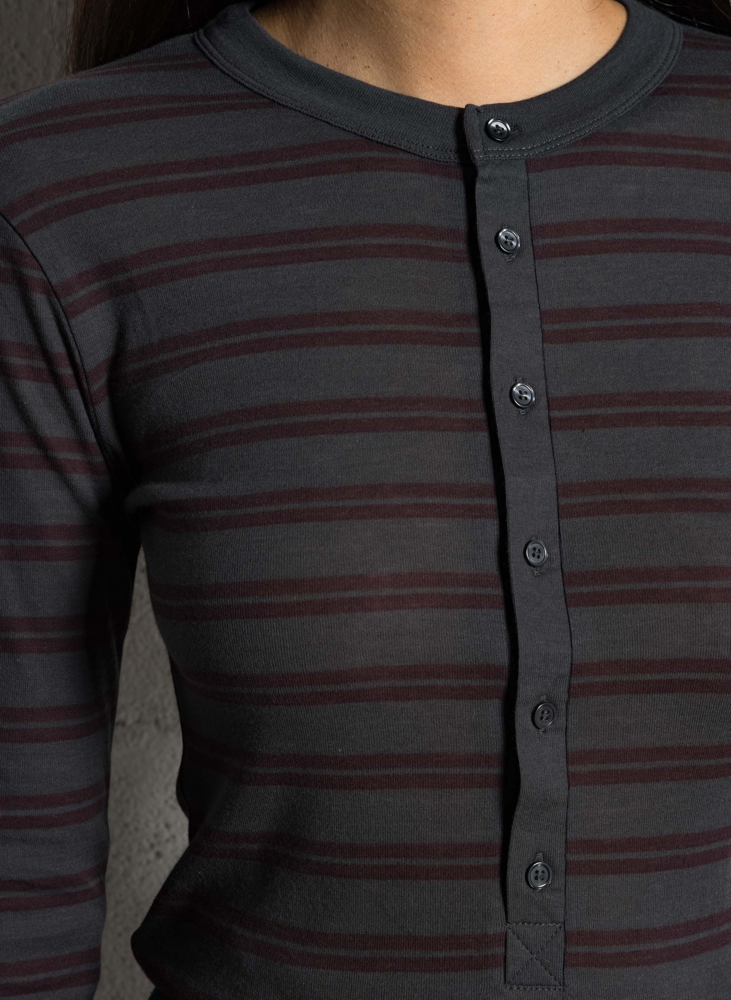 Tee-shirt col rond rayé en coton SOEUR Prune