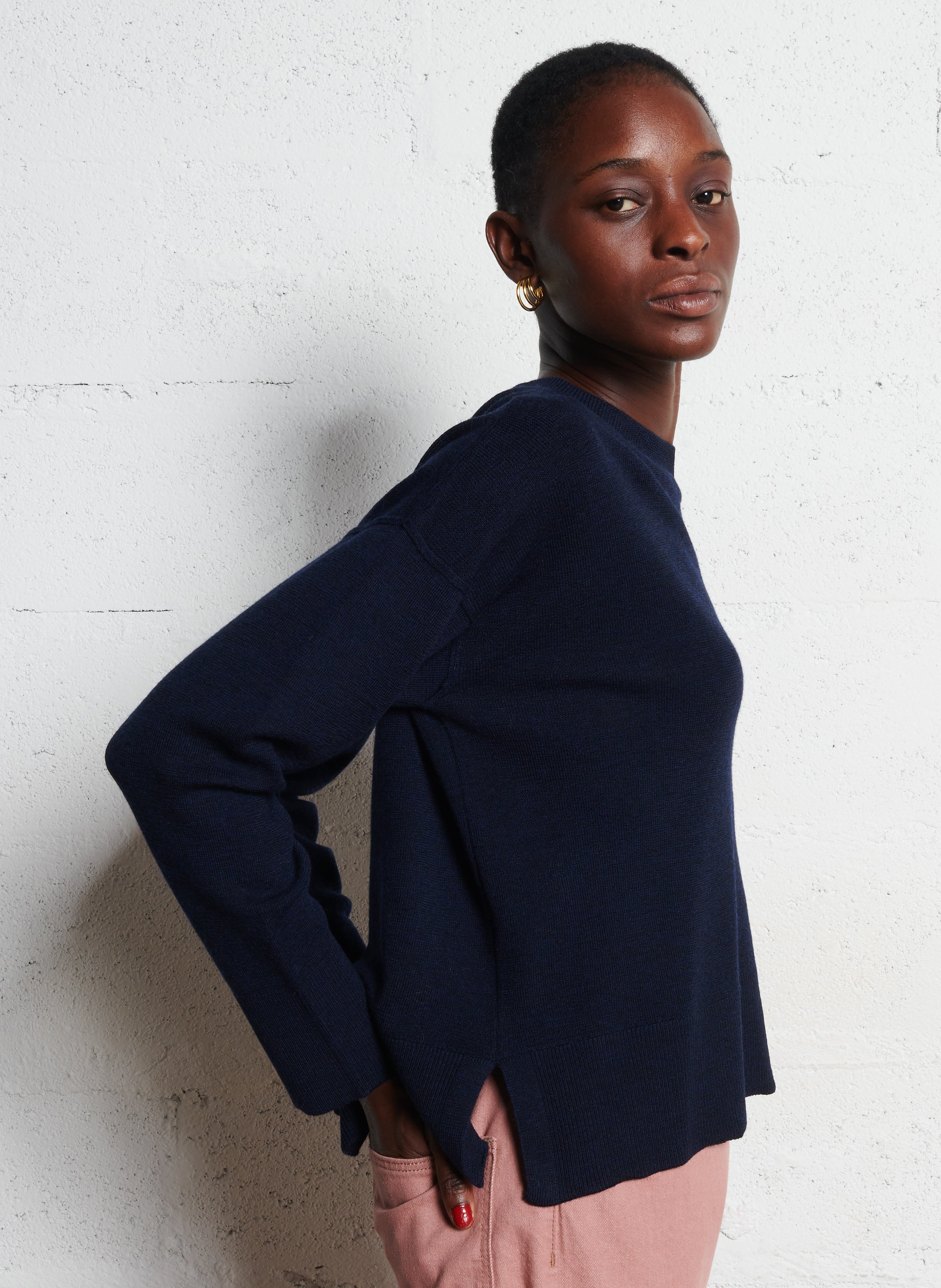 Pull ample col rond en laine et cachemire MAISON ANJE Prune
