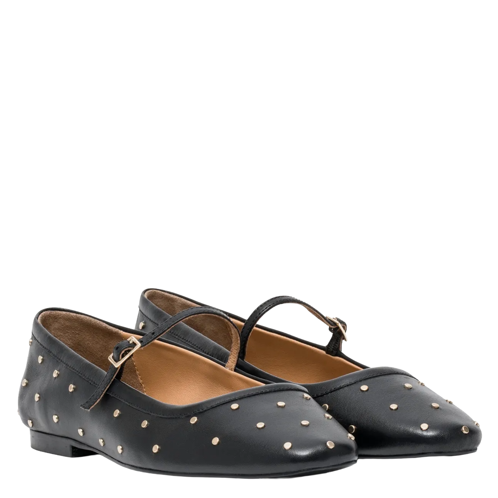 Studded leather strappy ballet flats BOCAGE Black