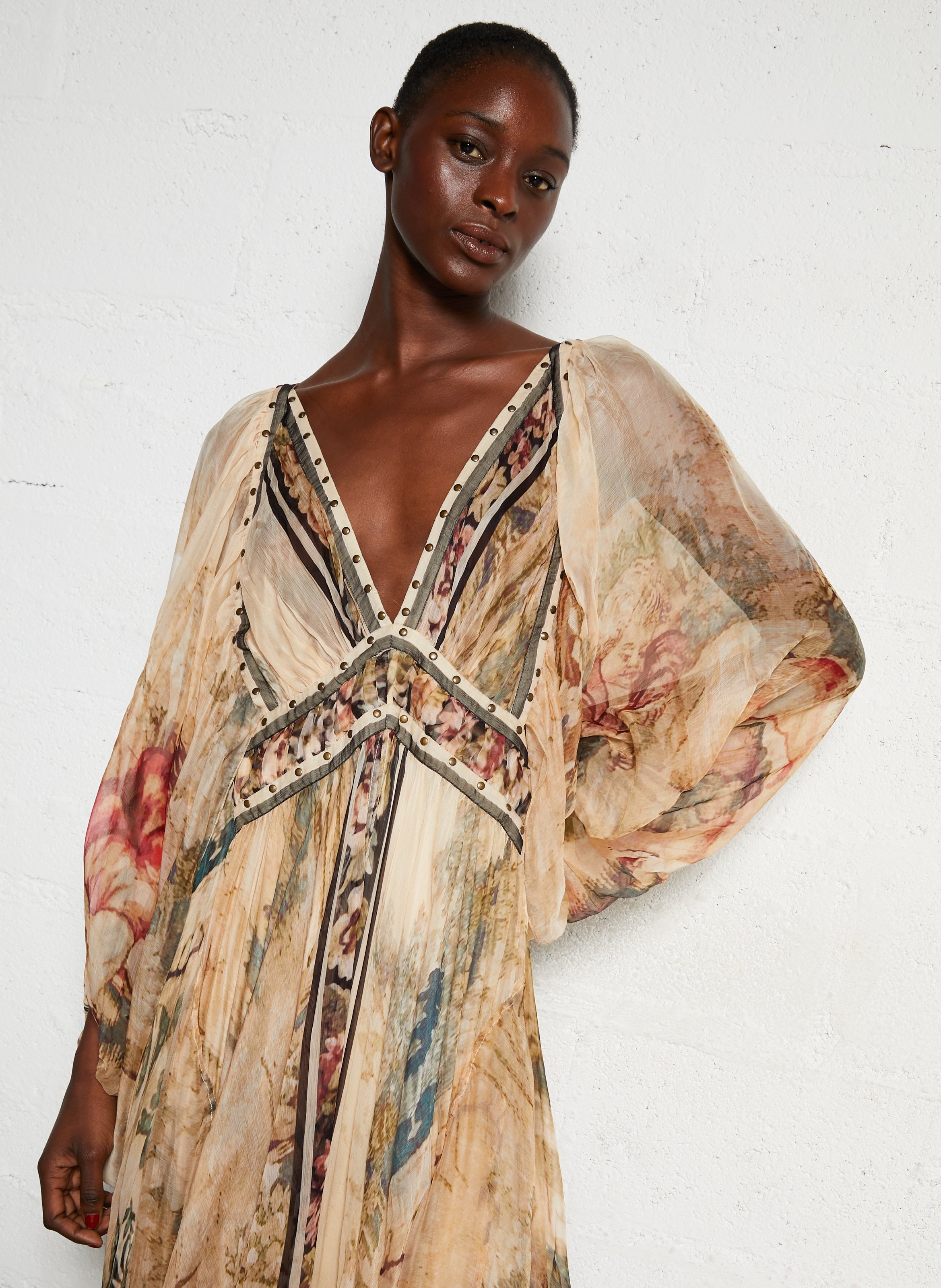 Robe longue col v imprimée MES DEMOISELLES Multicolore