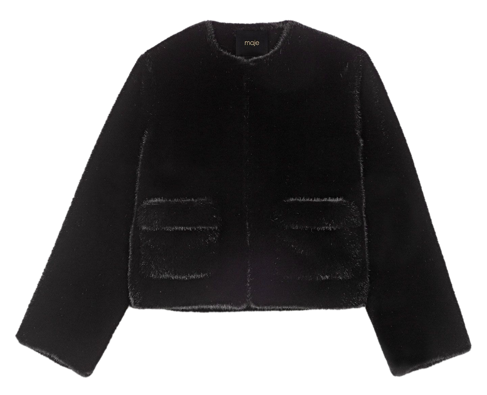 Round neck faux fur jacket MAJE Black