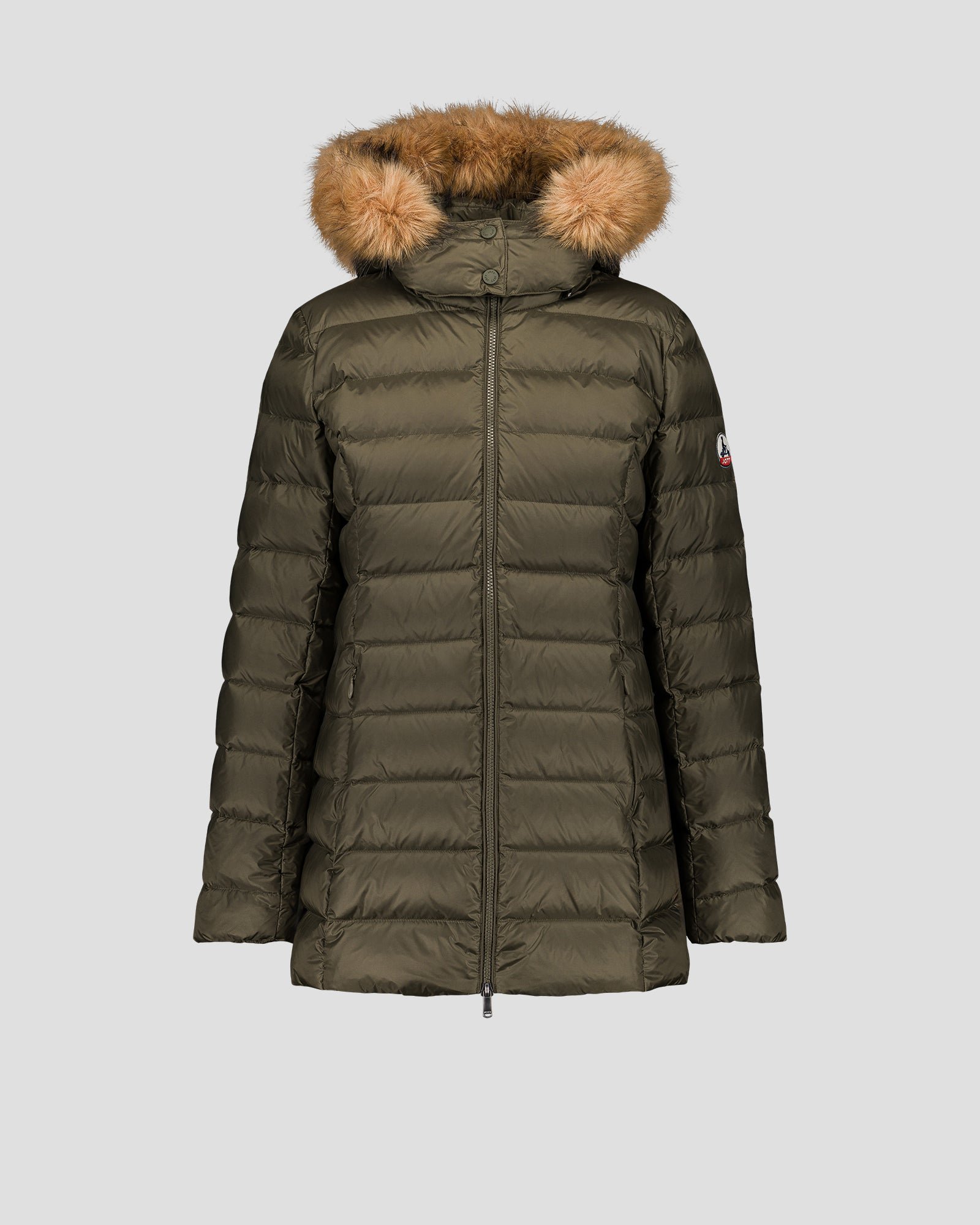 Mid-length puffer coat for extreme cold in pearl JOTT Green