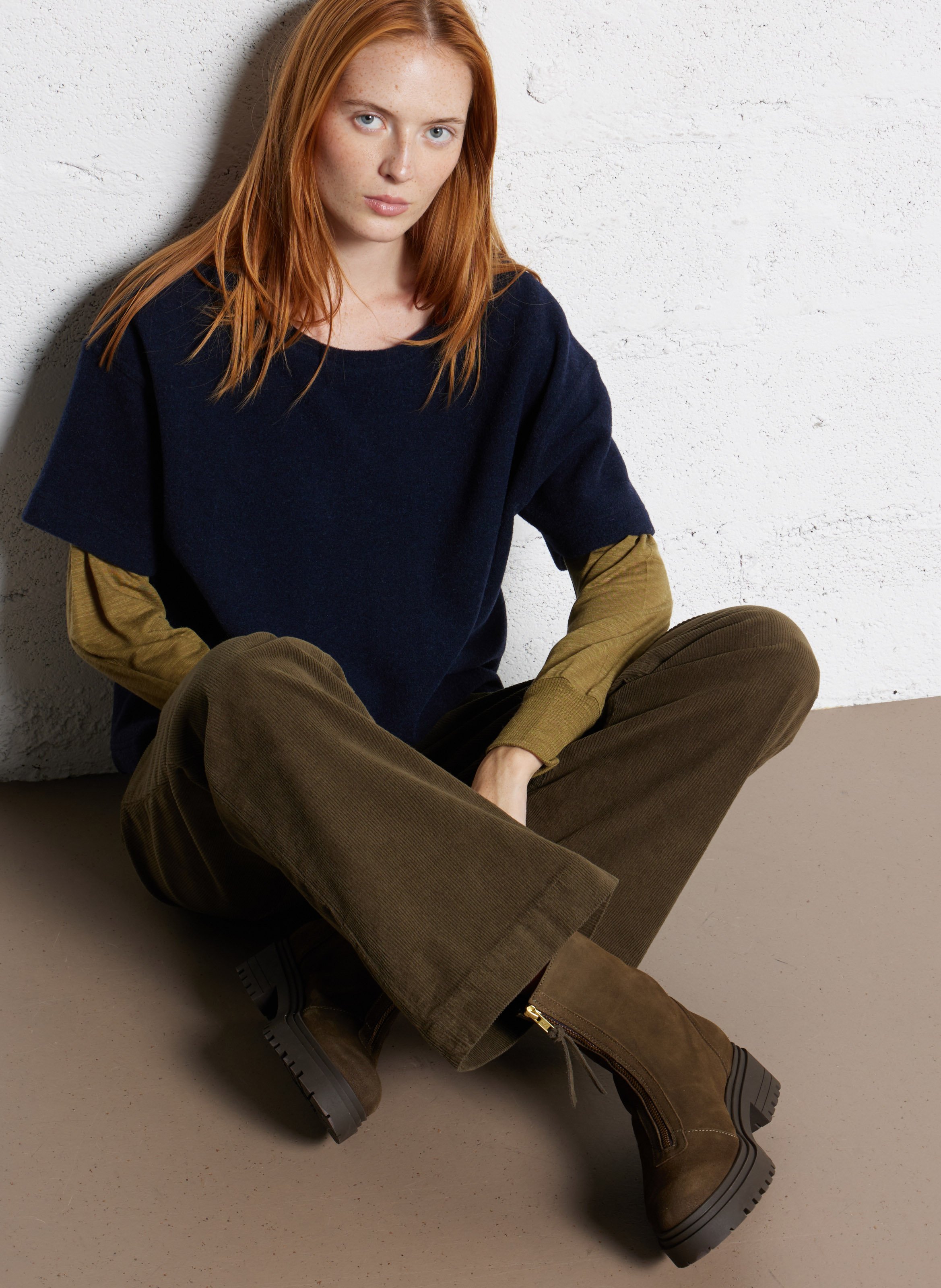 T-shirt met V-hals en lange mouwen in effen kleur BENSIMON Kaki