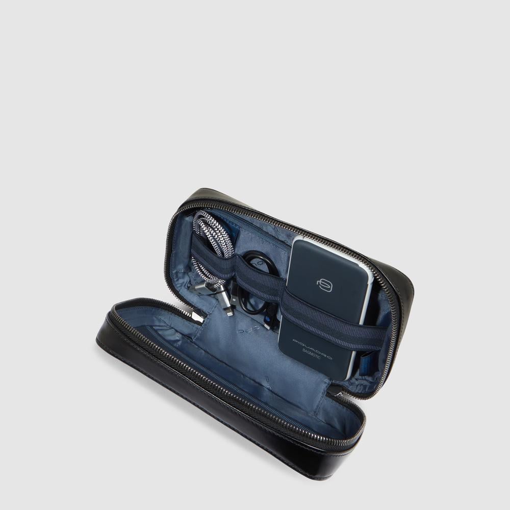 Leather cable storage bag with mouse pocket PIQUADRO Black