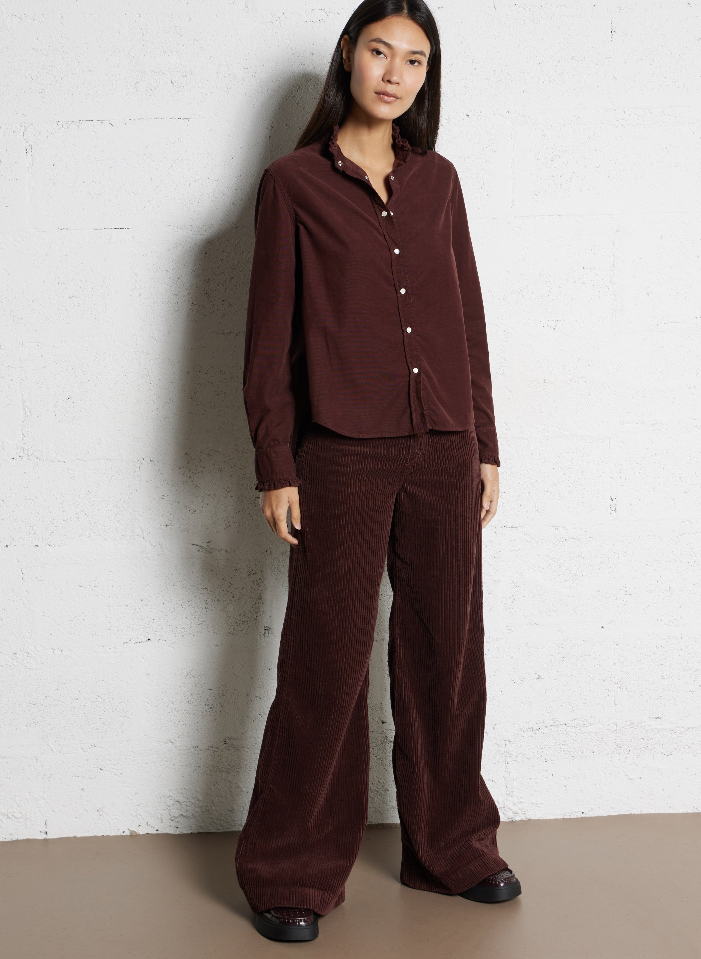 Blouse van katoenen corduroy met Victoriaanse kraag ACQUAVERDE Bruin