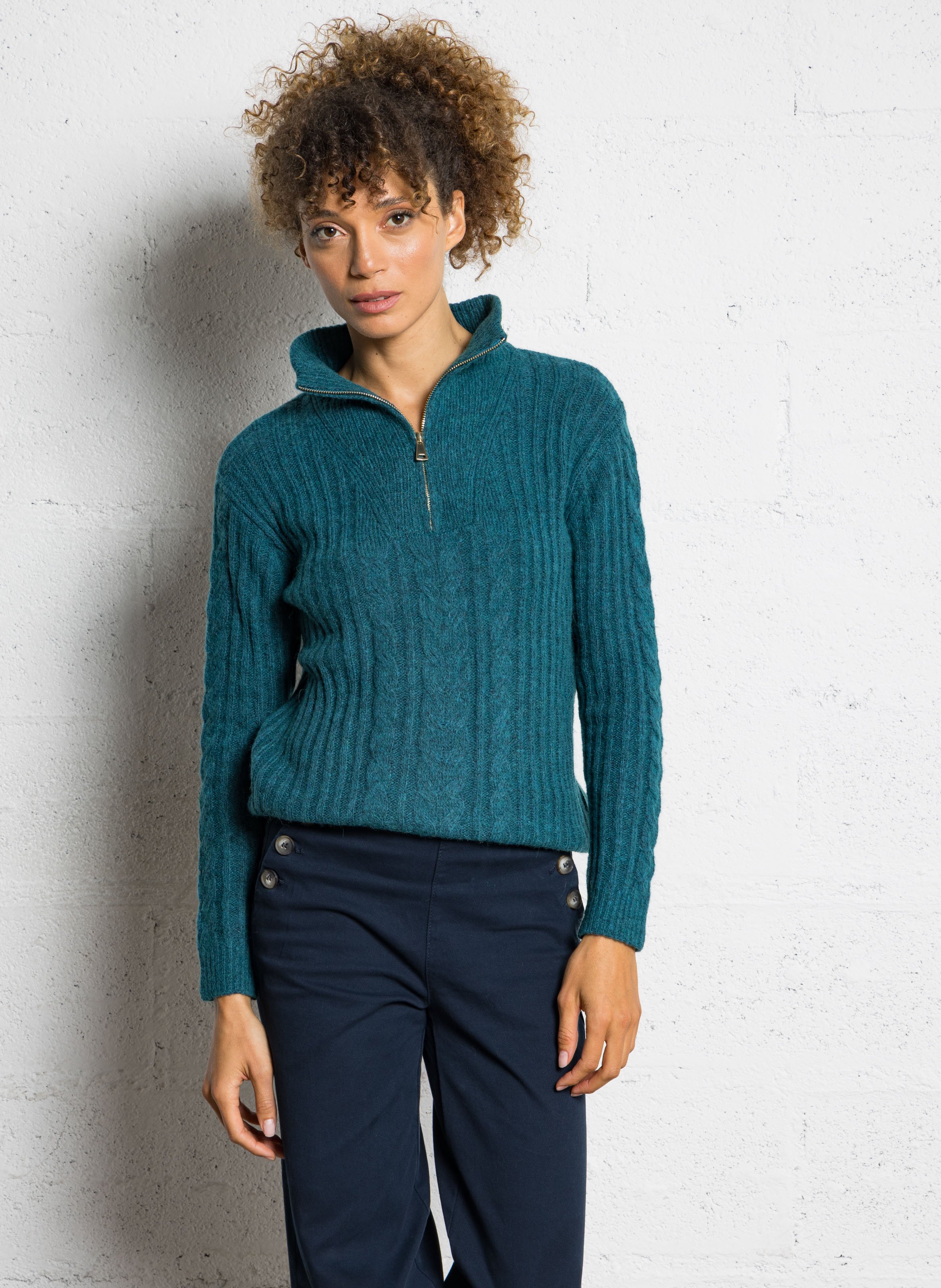 Pull droit col montant en maille SUD EXPRESS Bleu