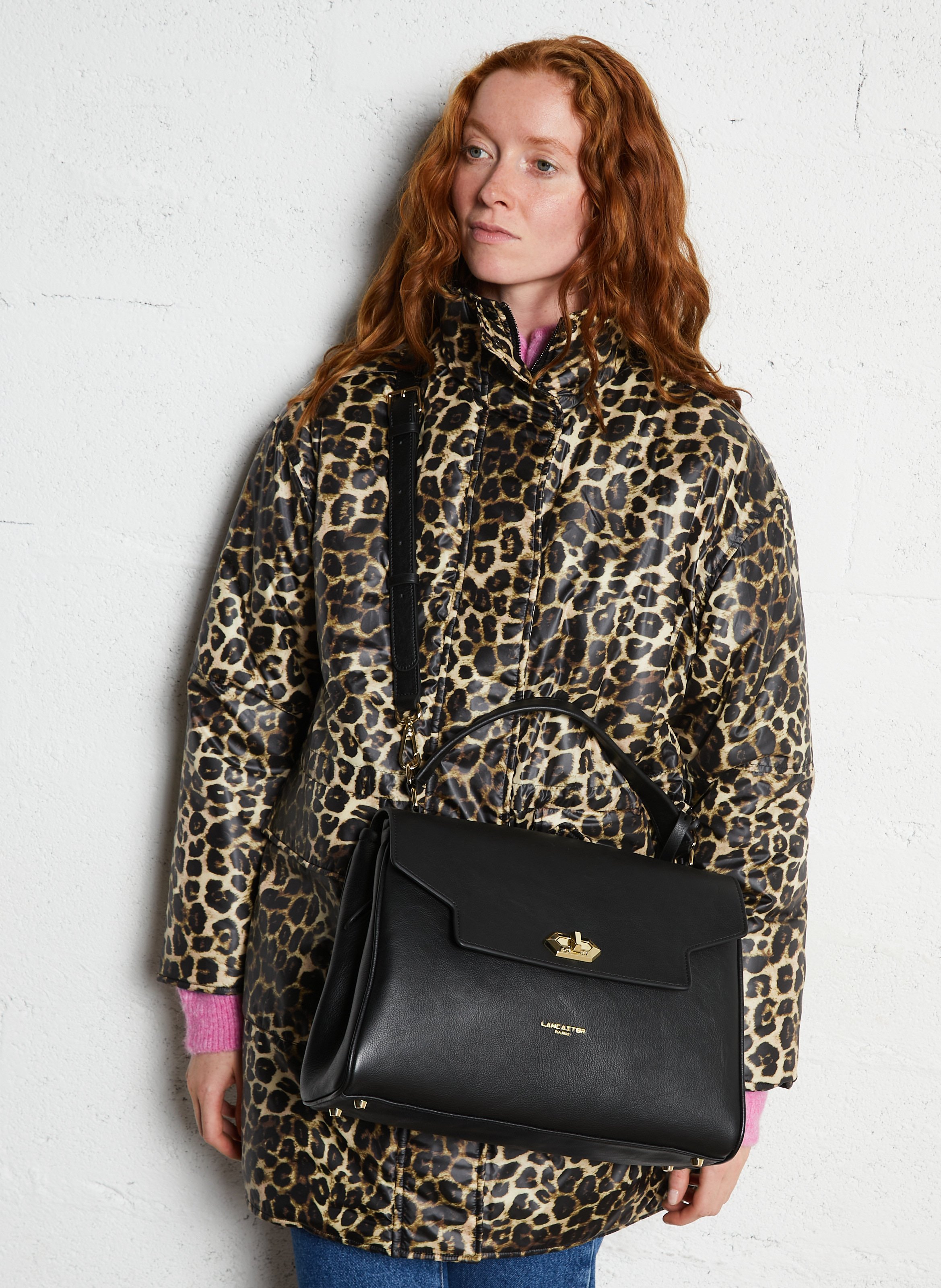 Schoudertas van effen leer LANCASTER PARIS Zwart