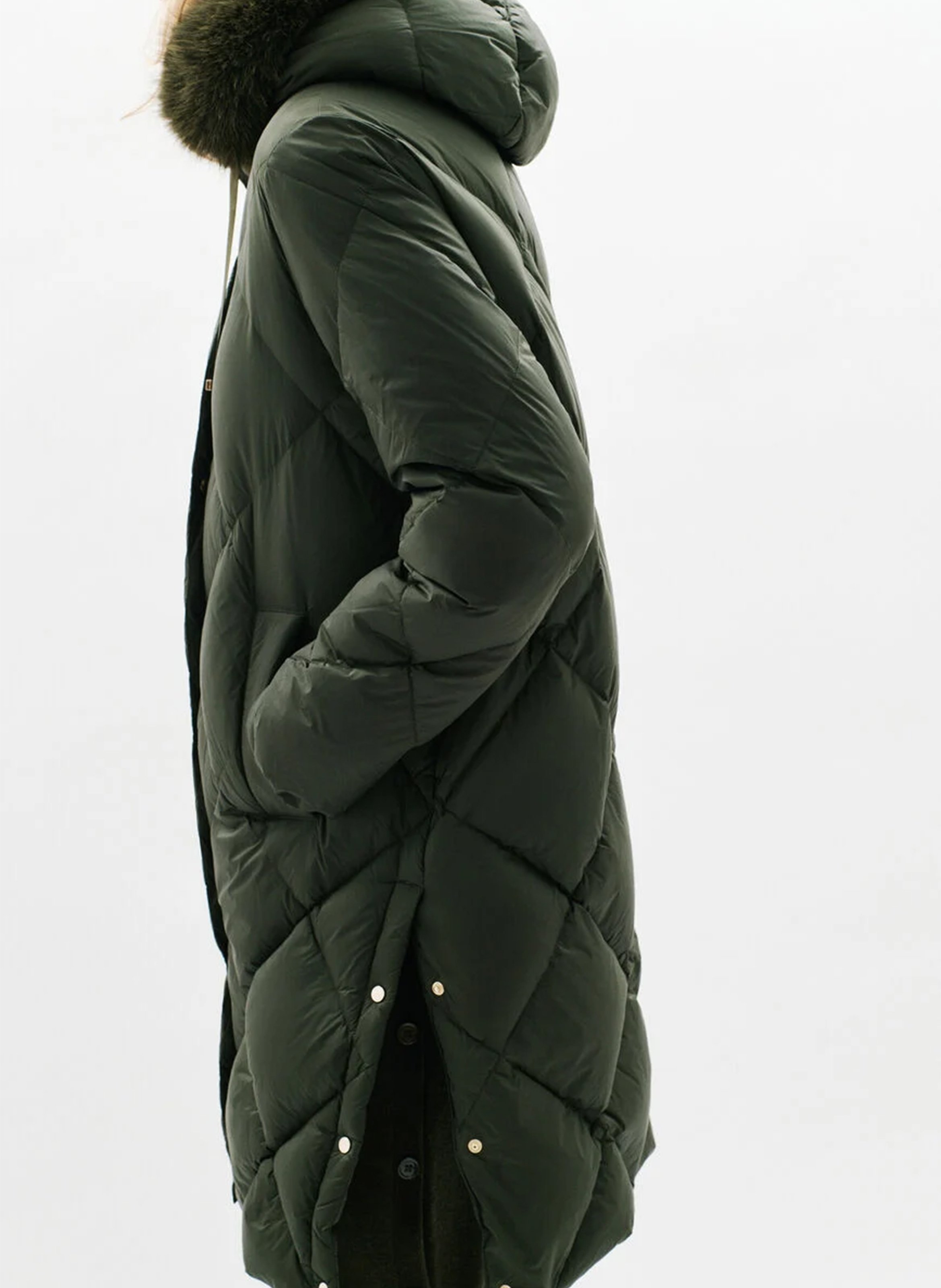 Oversized gewatteerde jas met opstaande kraag en capuchon CAROLL Groen