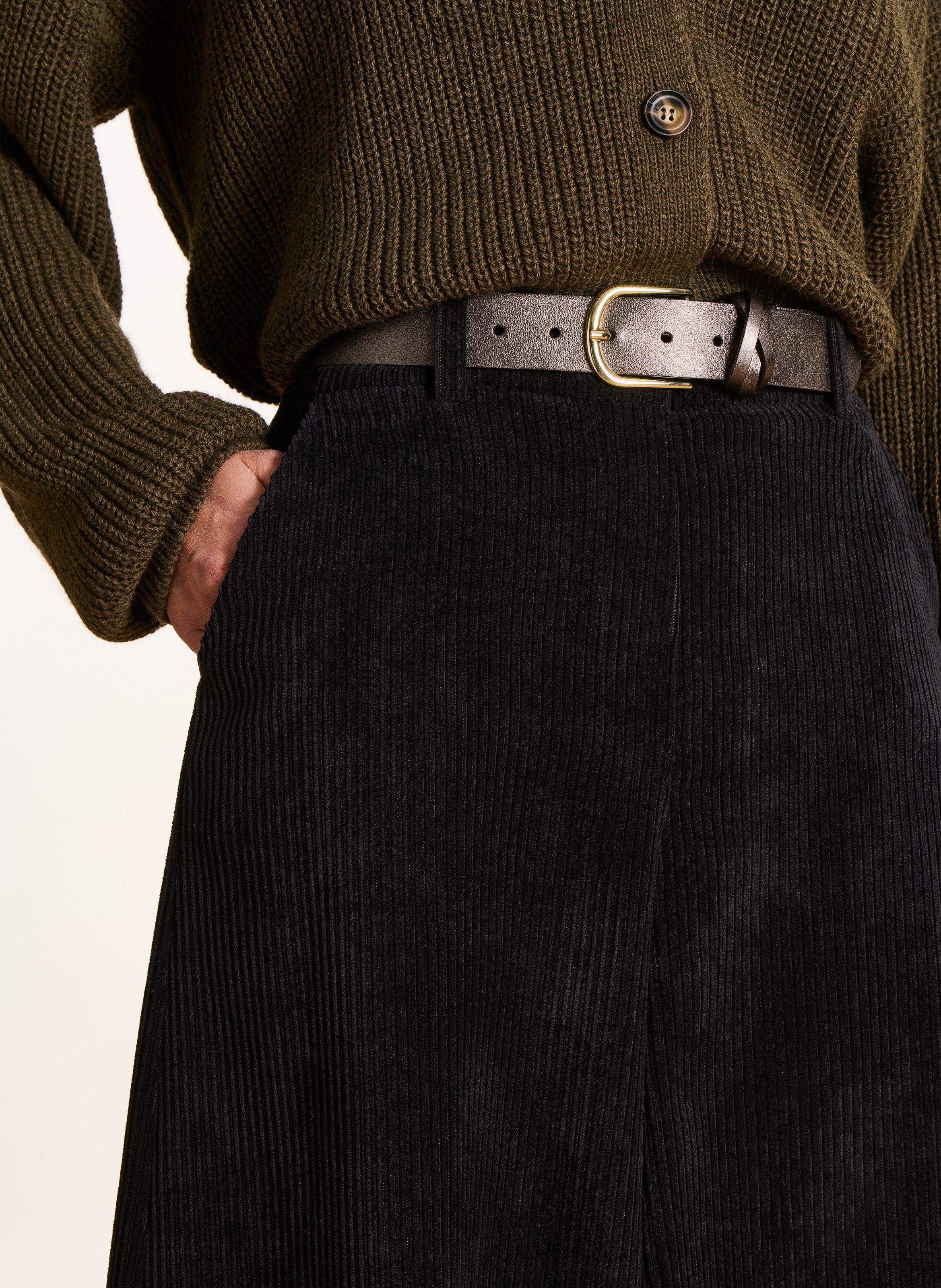 Wide-leg corduroy Bermuda shorts LA FEE MARABOUTEE Black