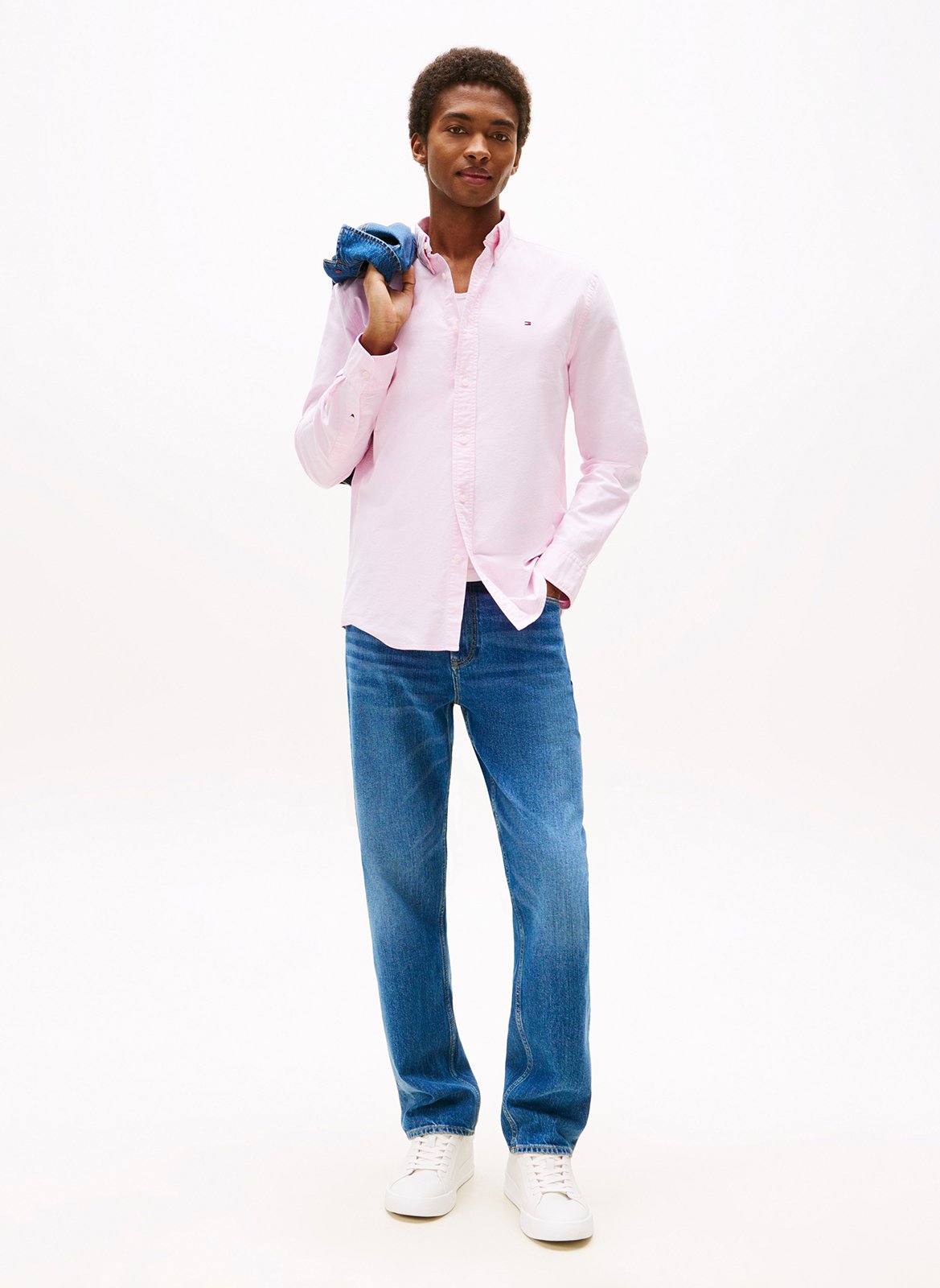 Organic cotton-blend shirt with button-down collar TOMMY HILFIGER Pink