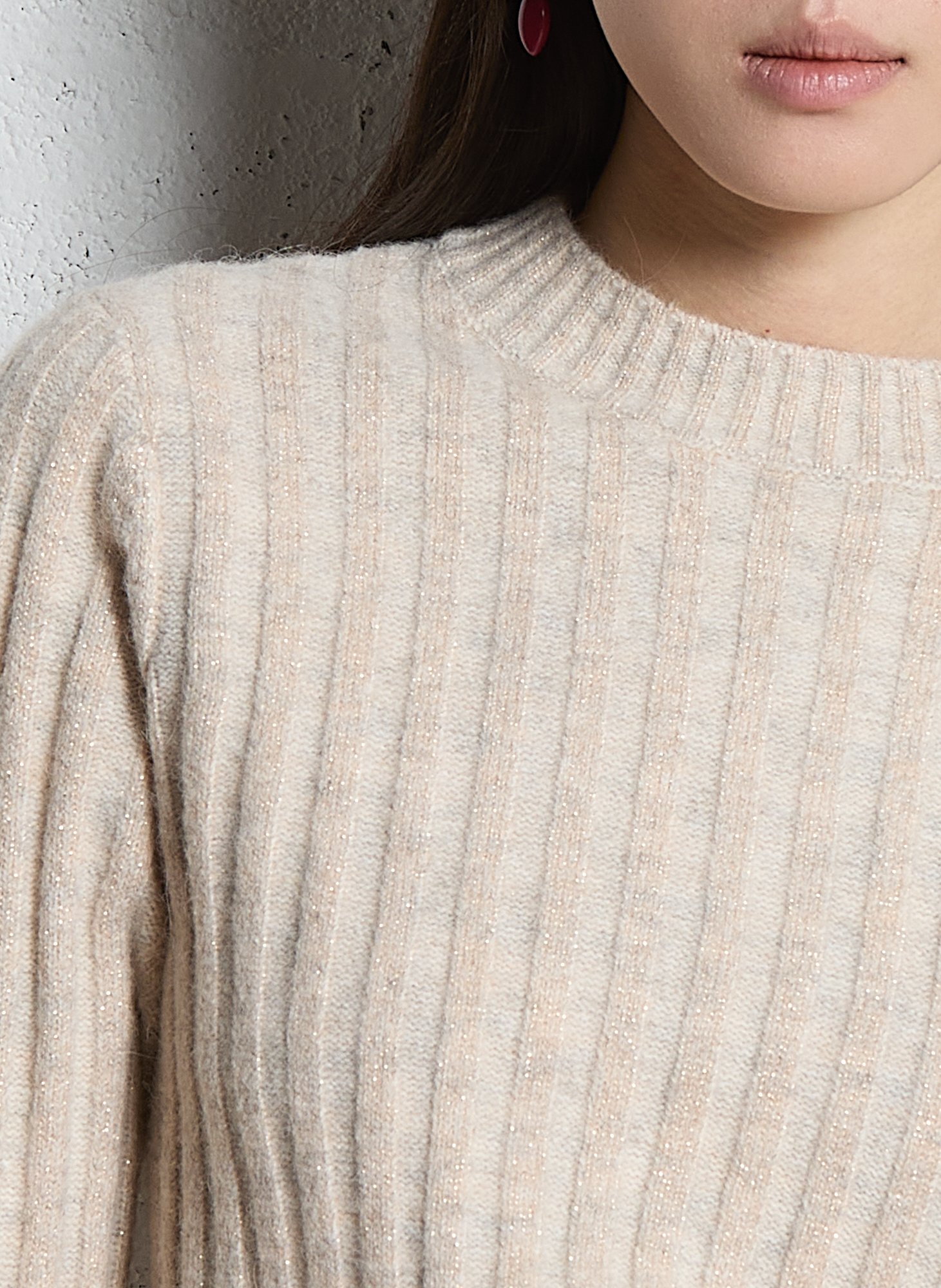 Pull droit col rond en maille métallisée MAISON 123 Beige