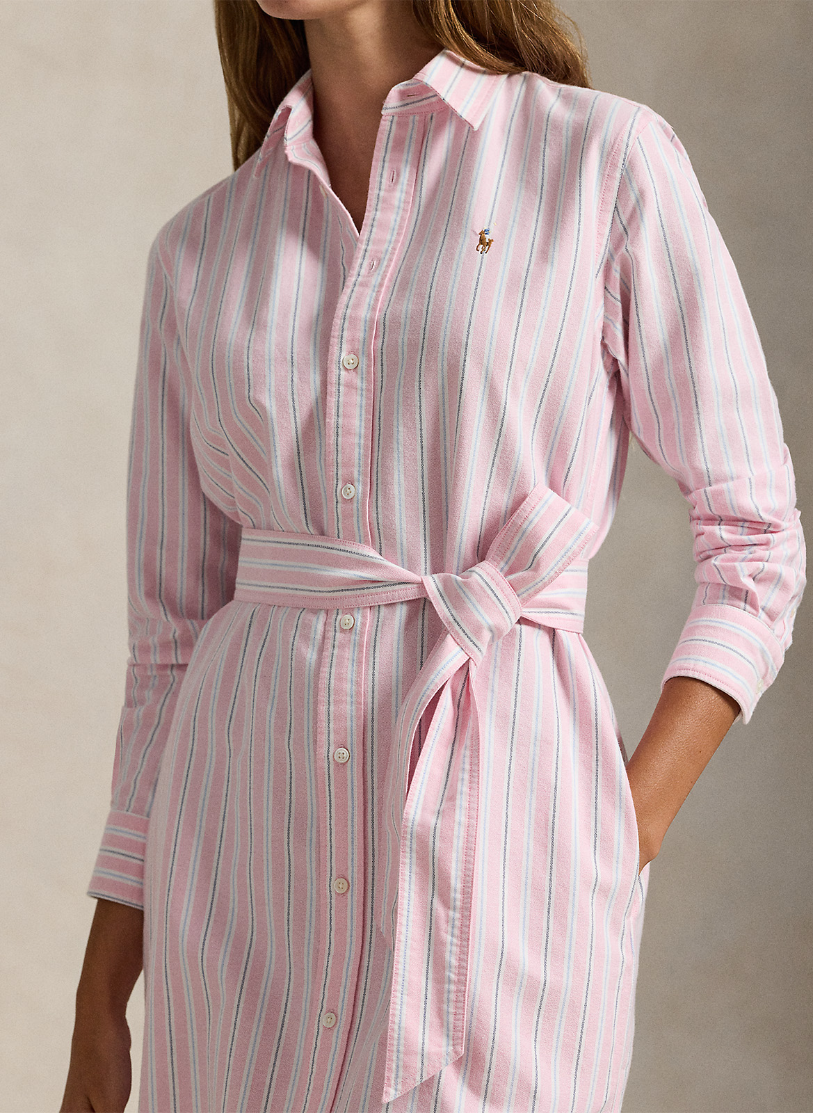 Robe chemise midi ceinturée en coton POLO RALPH LAUREN Multicolore