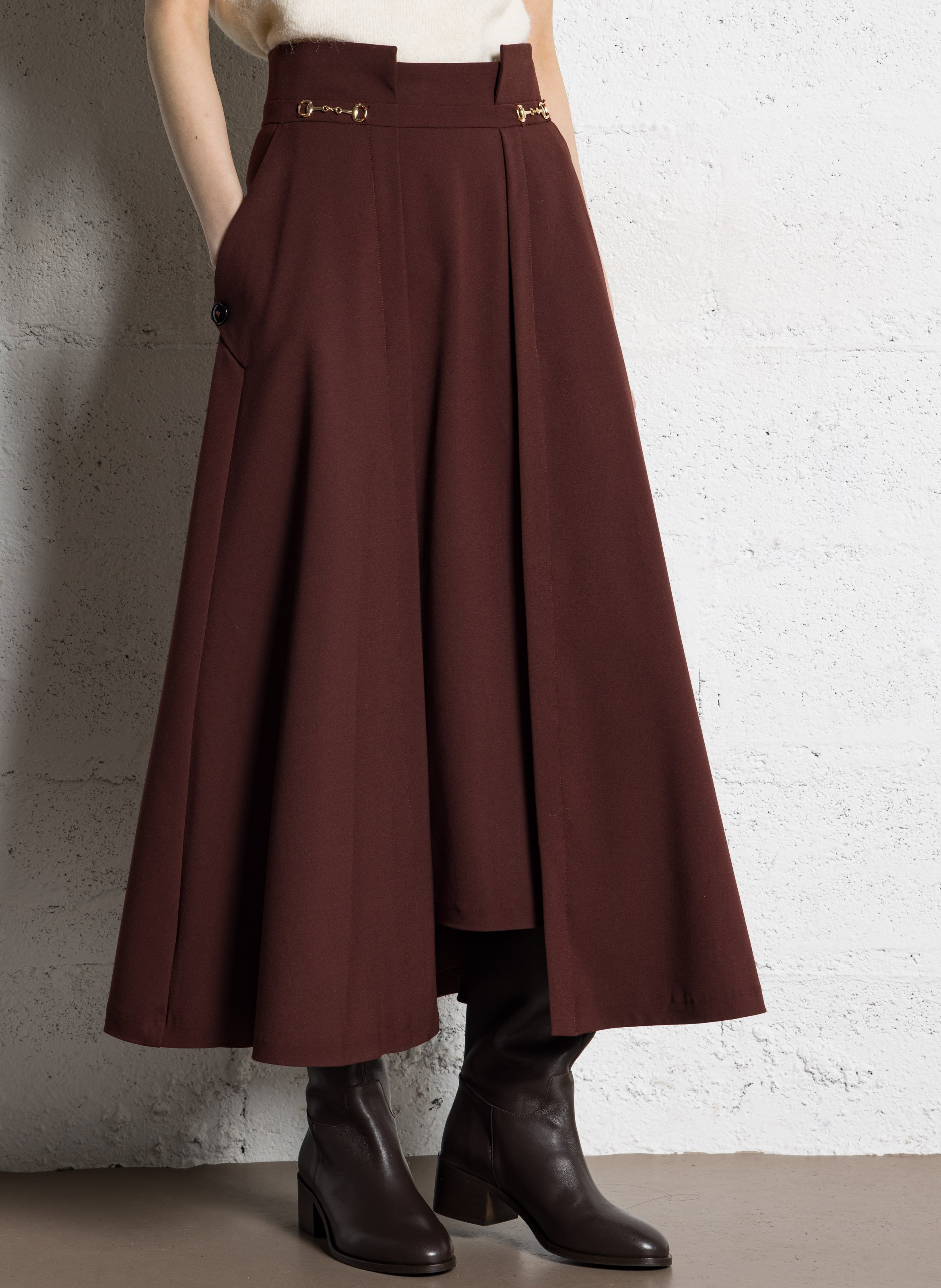 Jupe ample unie à plis BERENICE Prune