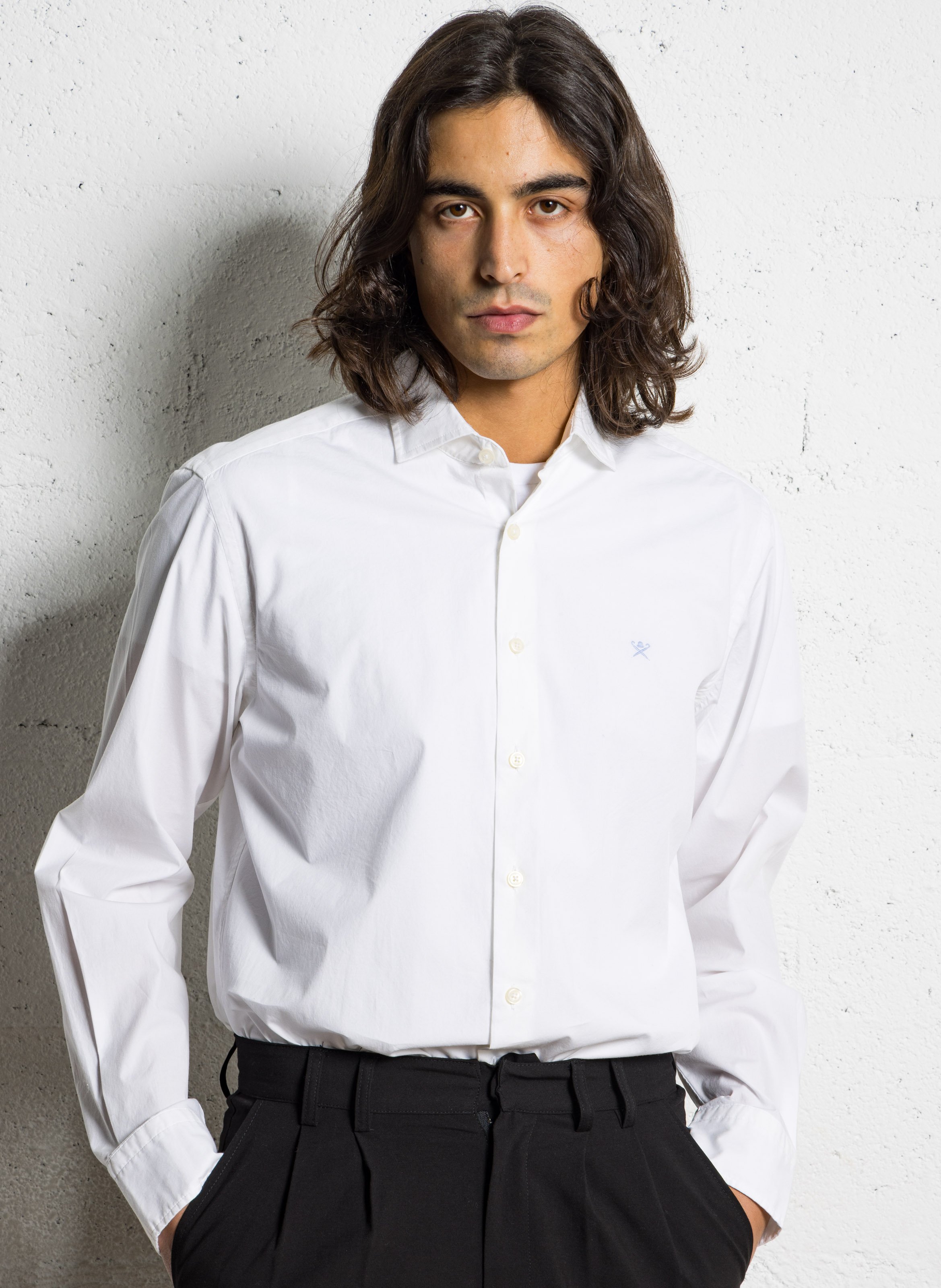 Cotton and linen shirt with classic collar HACKETT White