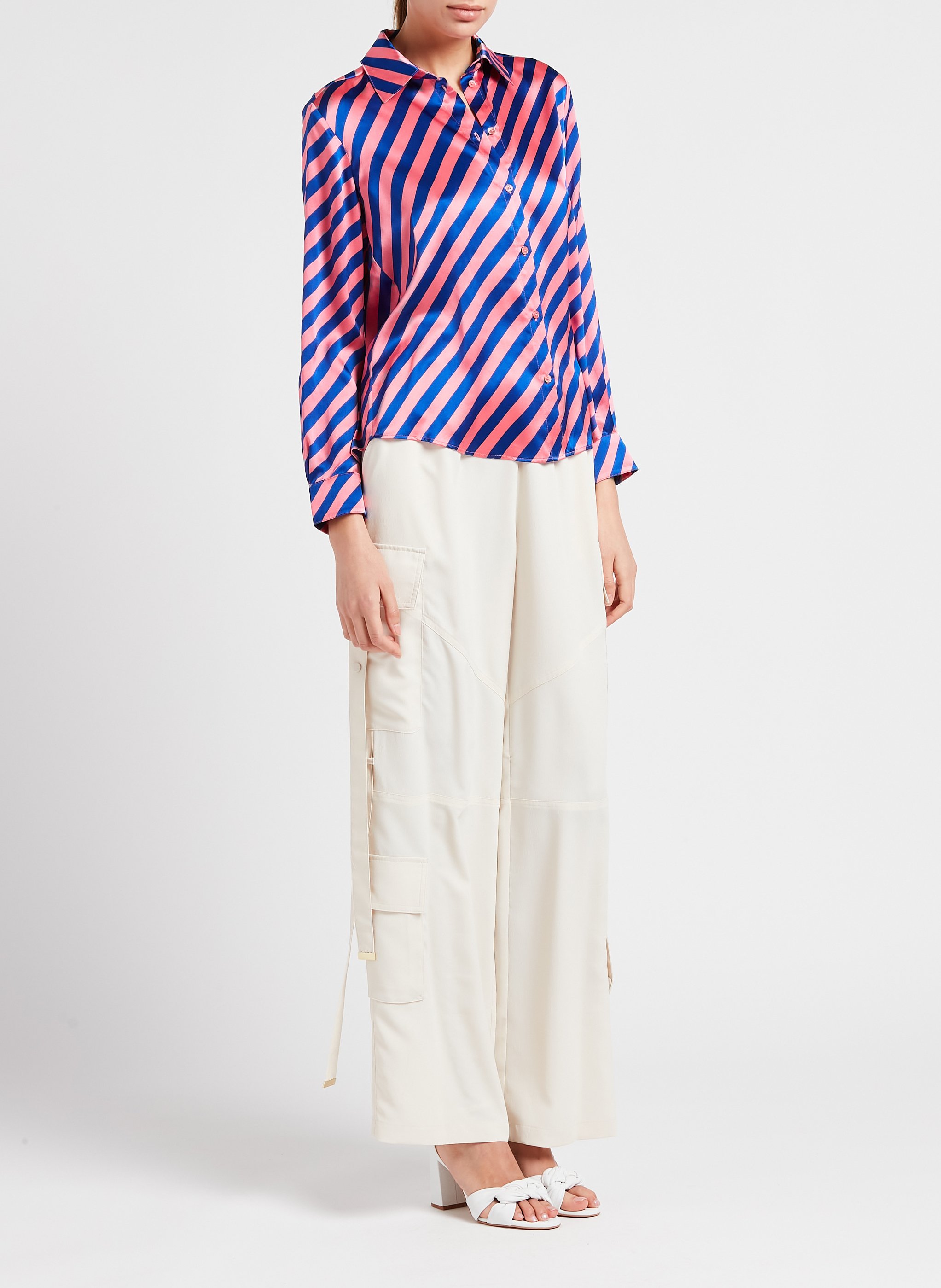 Gestreifte Seidenbluse mit klassischem Kragen MAX&Co. Rosa