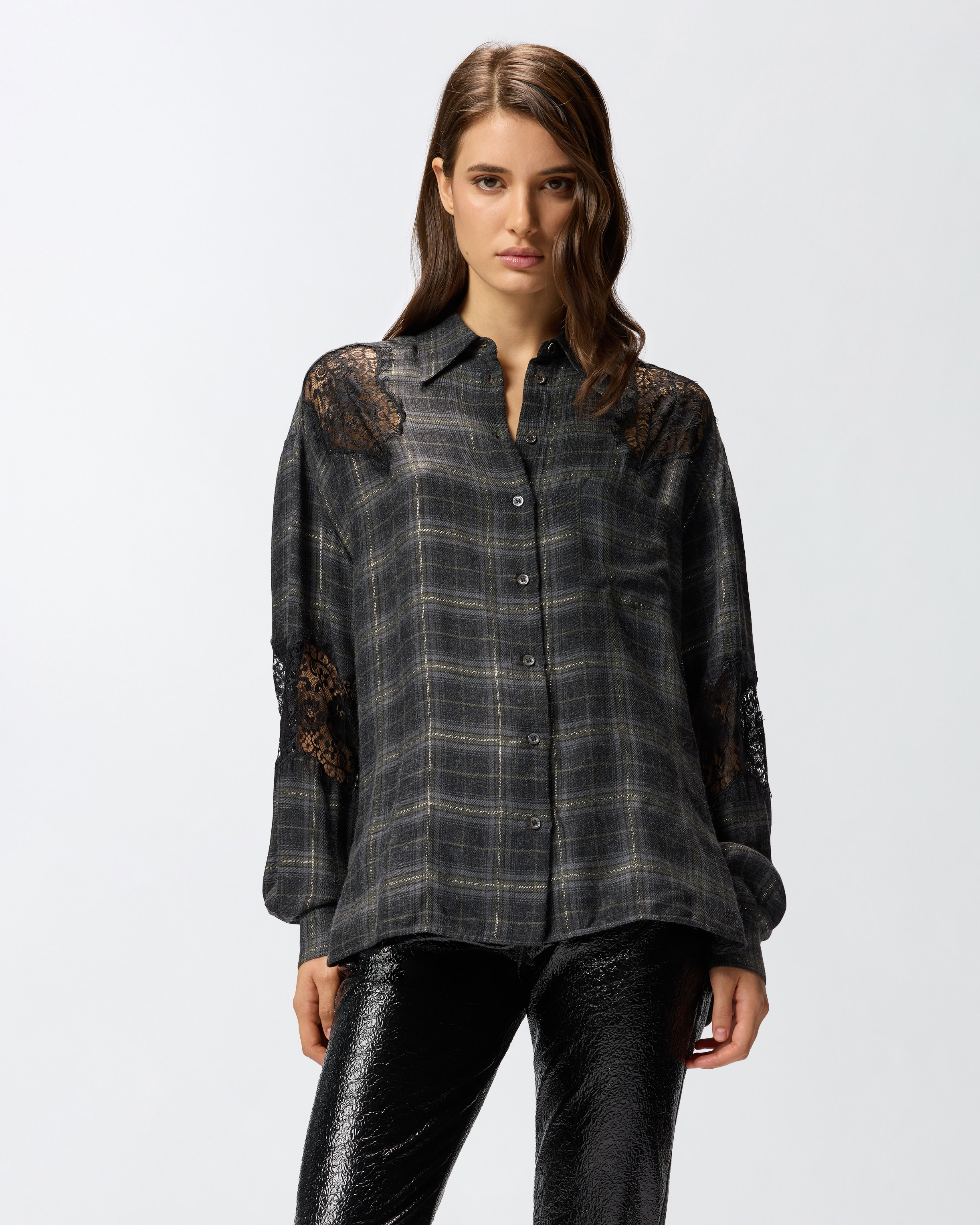 Checked shirt with lace PINKO Multicolored
