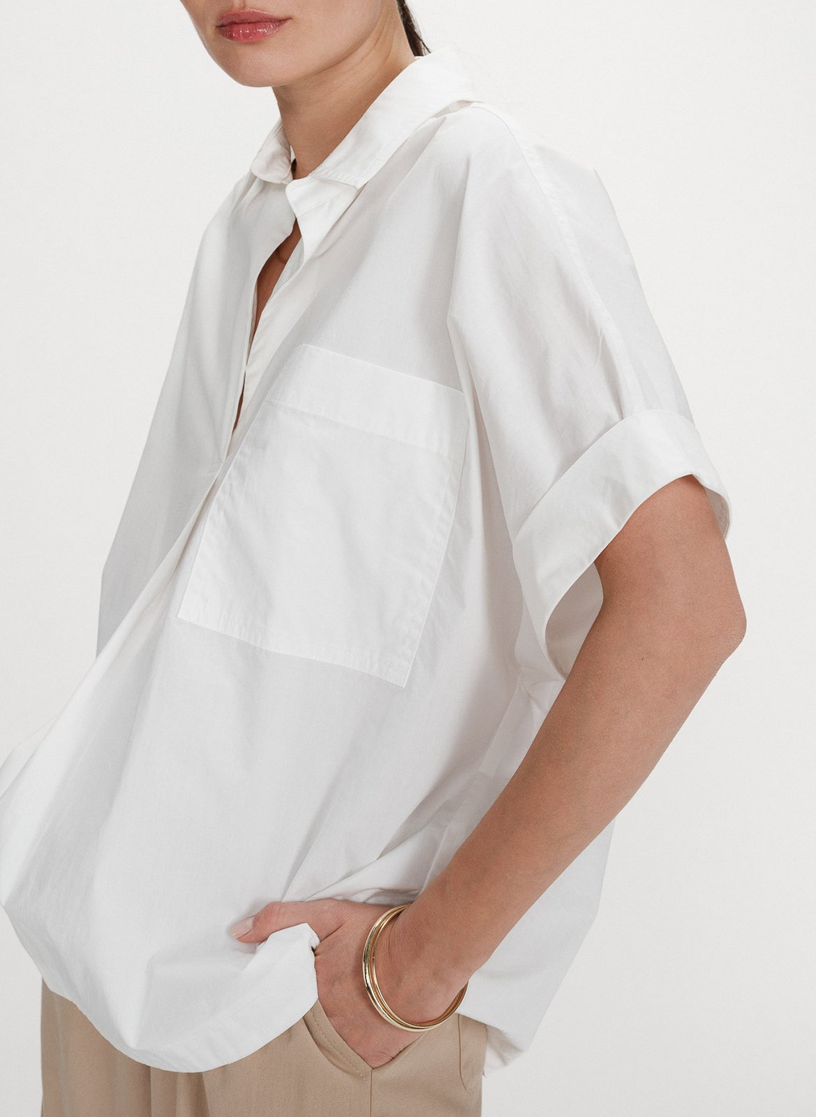 Chemise oversize col classique en coton GRACE ET MILA Beige