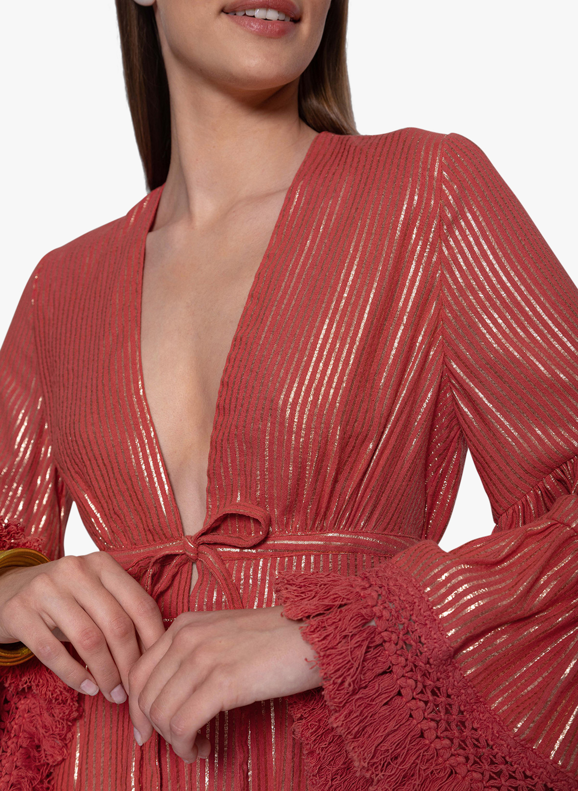 Robe courte col V en coton mélangé  SUNDRESS Rose