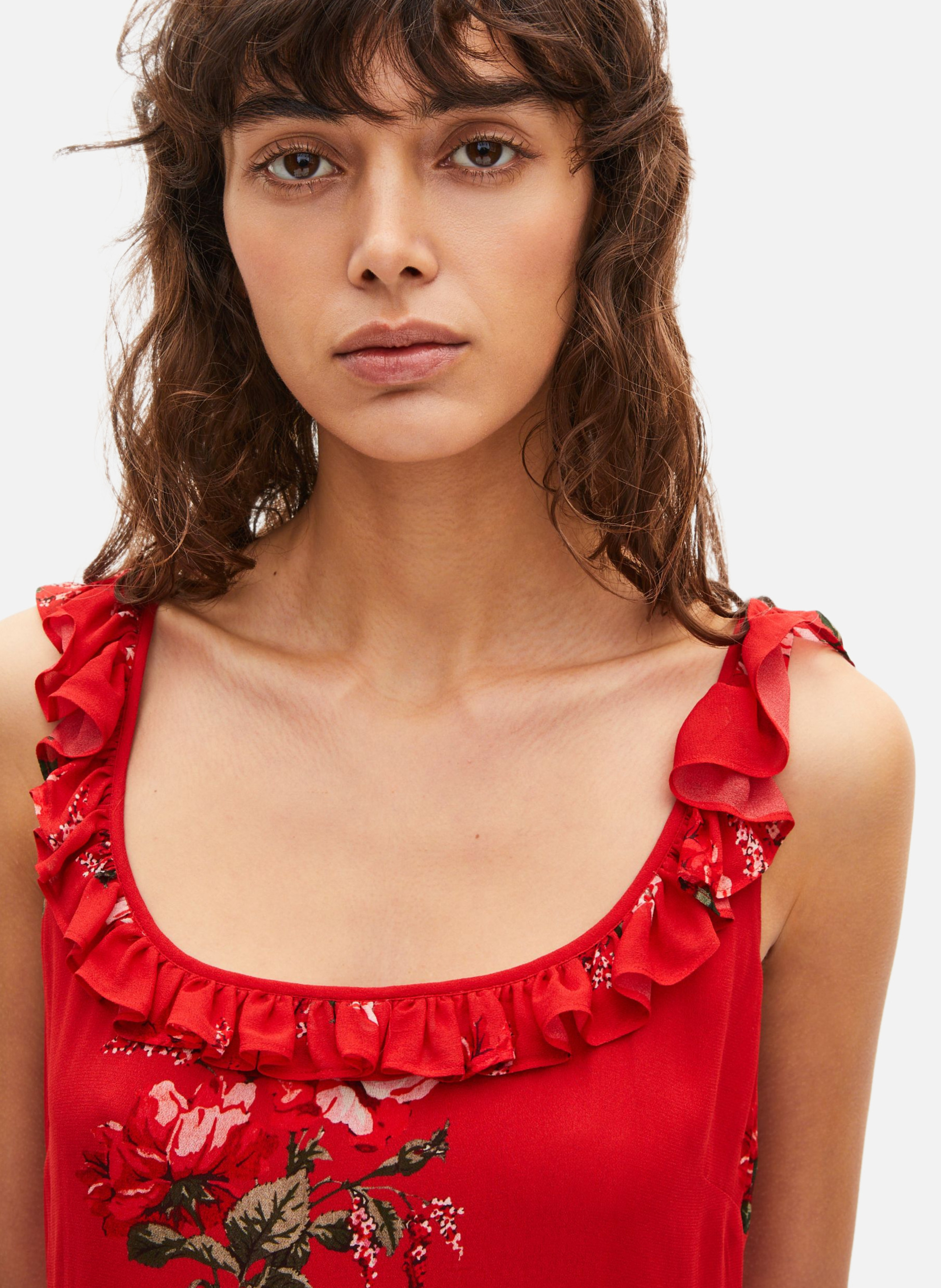Long dress with ruffled floral print THE KOOPLES Red