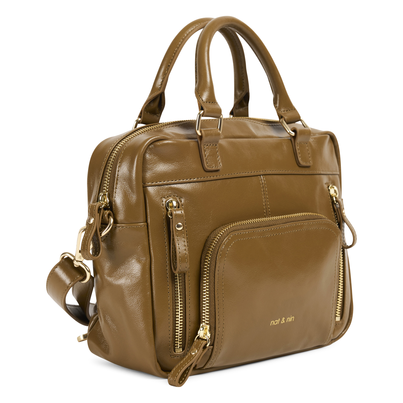 Leren handtas met meerdere vakken NAT & NIN Bruin