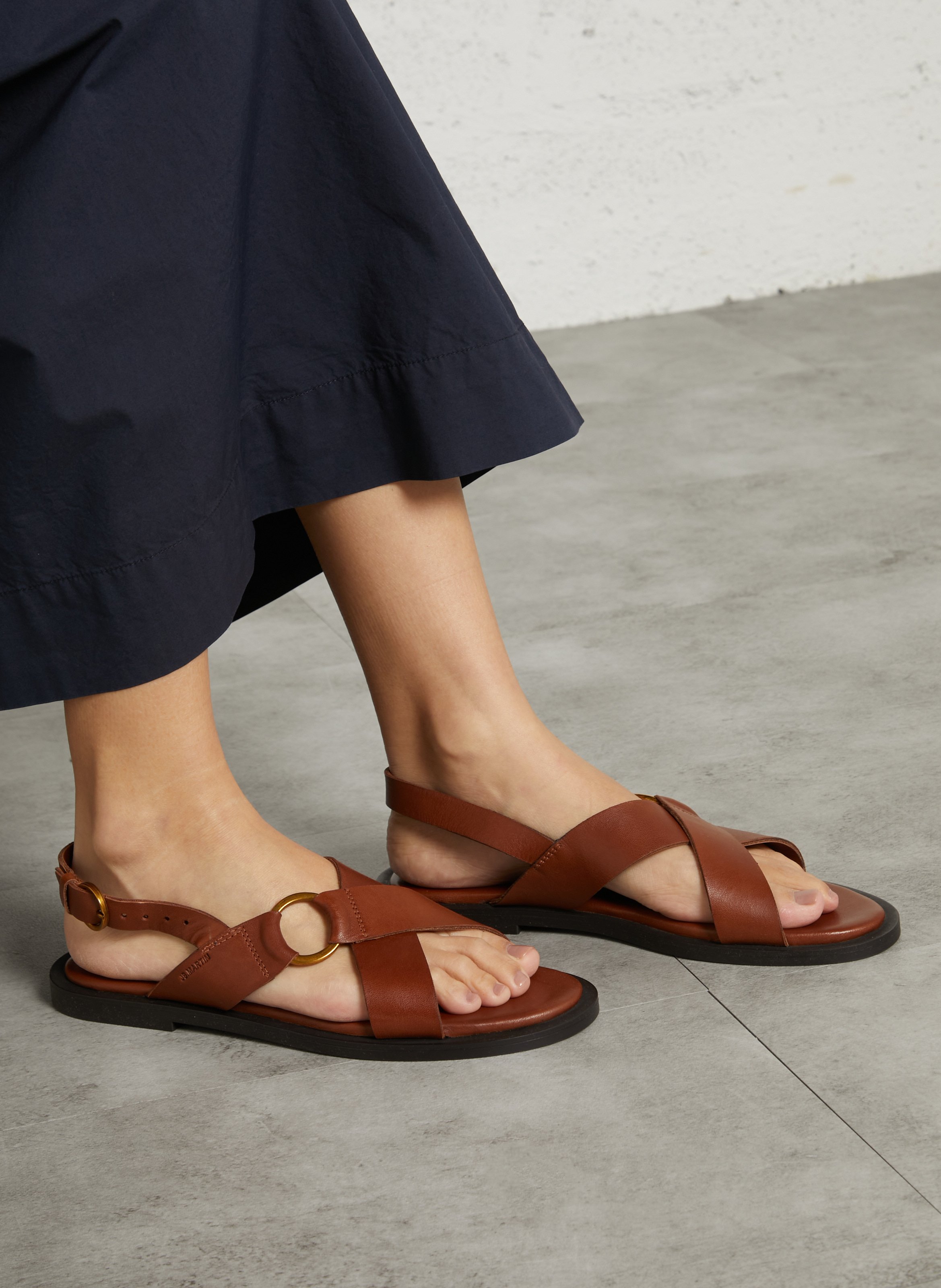 Sandales plates en cuir JB MARTIN Marron