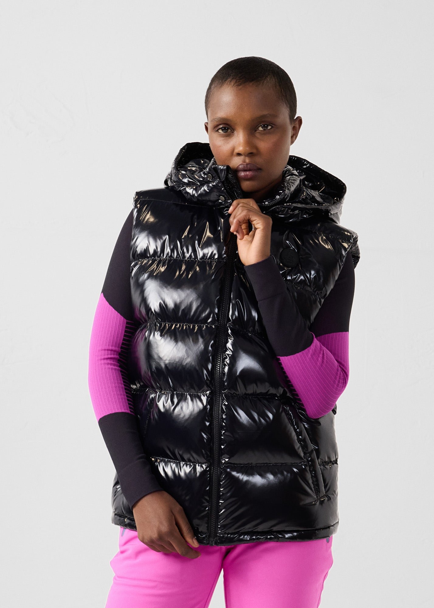 Padded sleeveless down jacket for extreme cold weather. JOTT Black