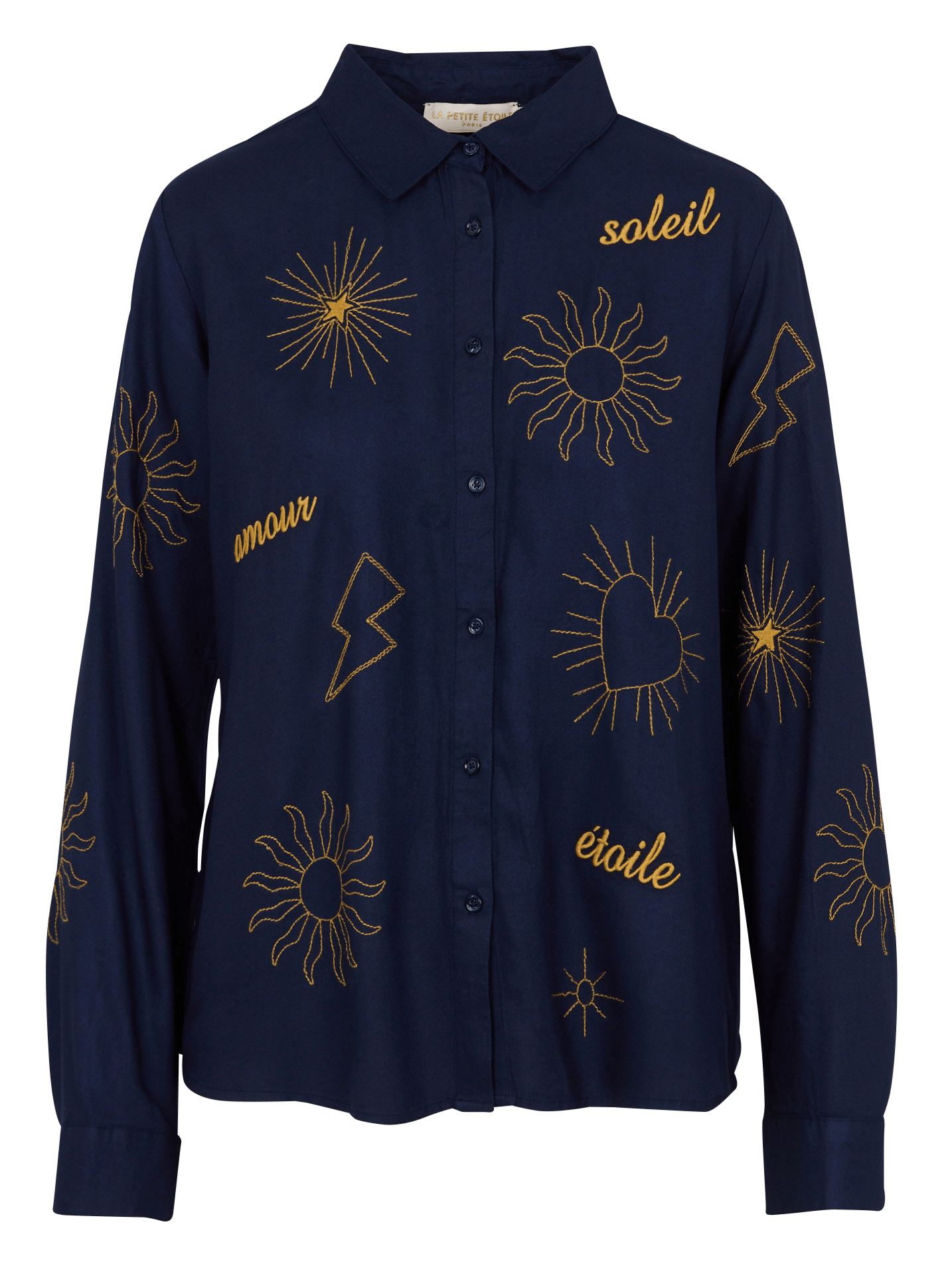 Straight classic collar shirt embroidered in blended cotton. LA PETITE ETOILE Blue
