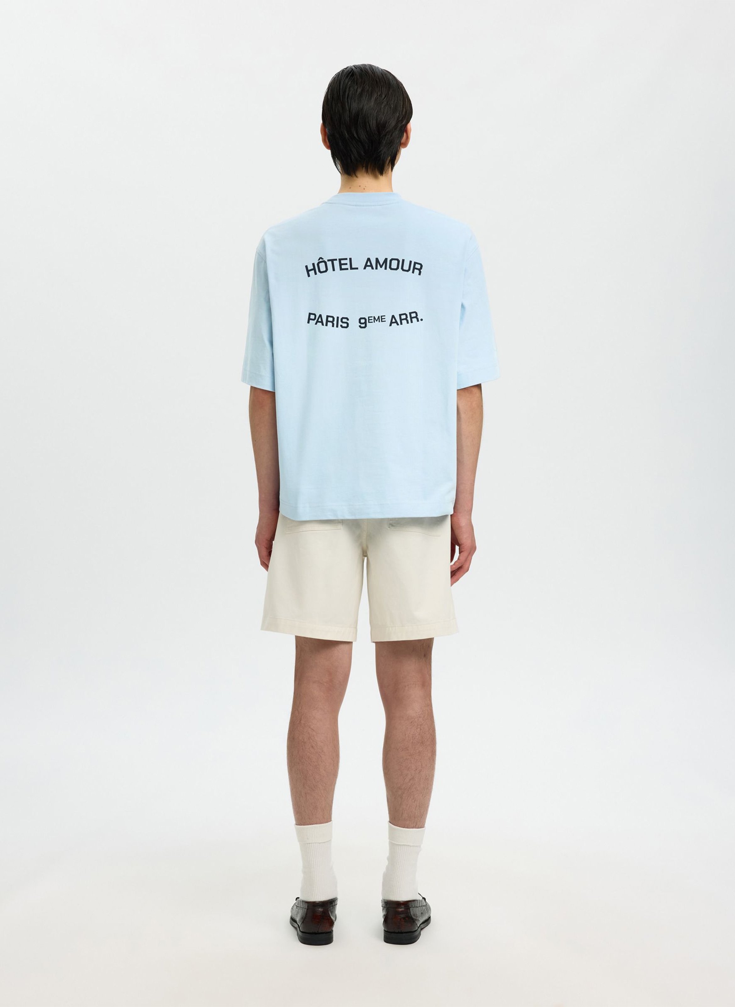 Tee-shirt col rond en coton bio SELECTED Bleu