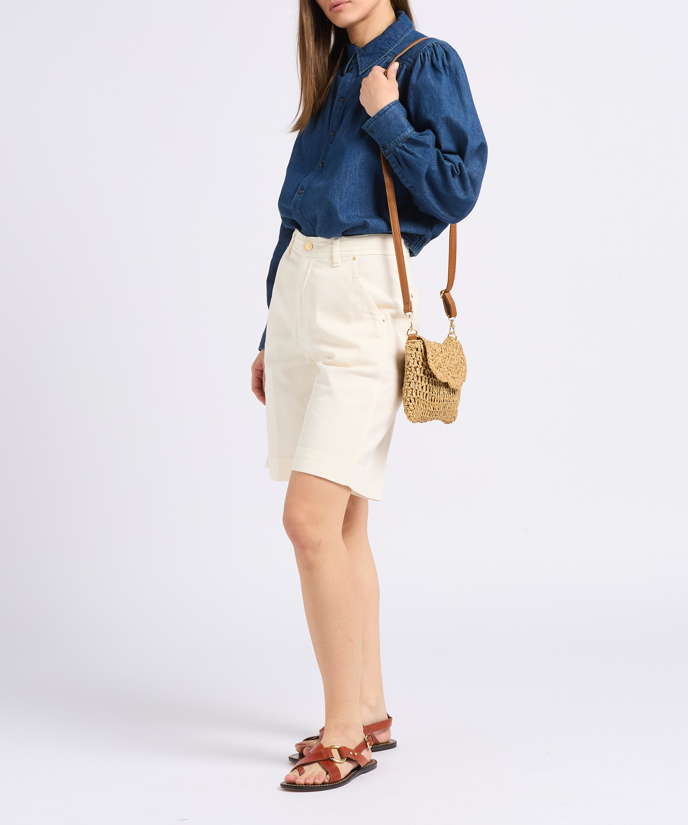 Straw shoulder bag PIECES Green