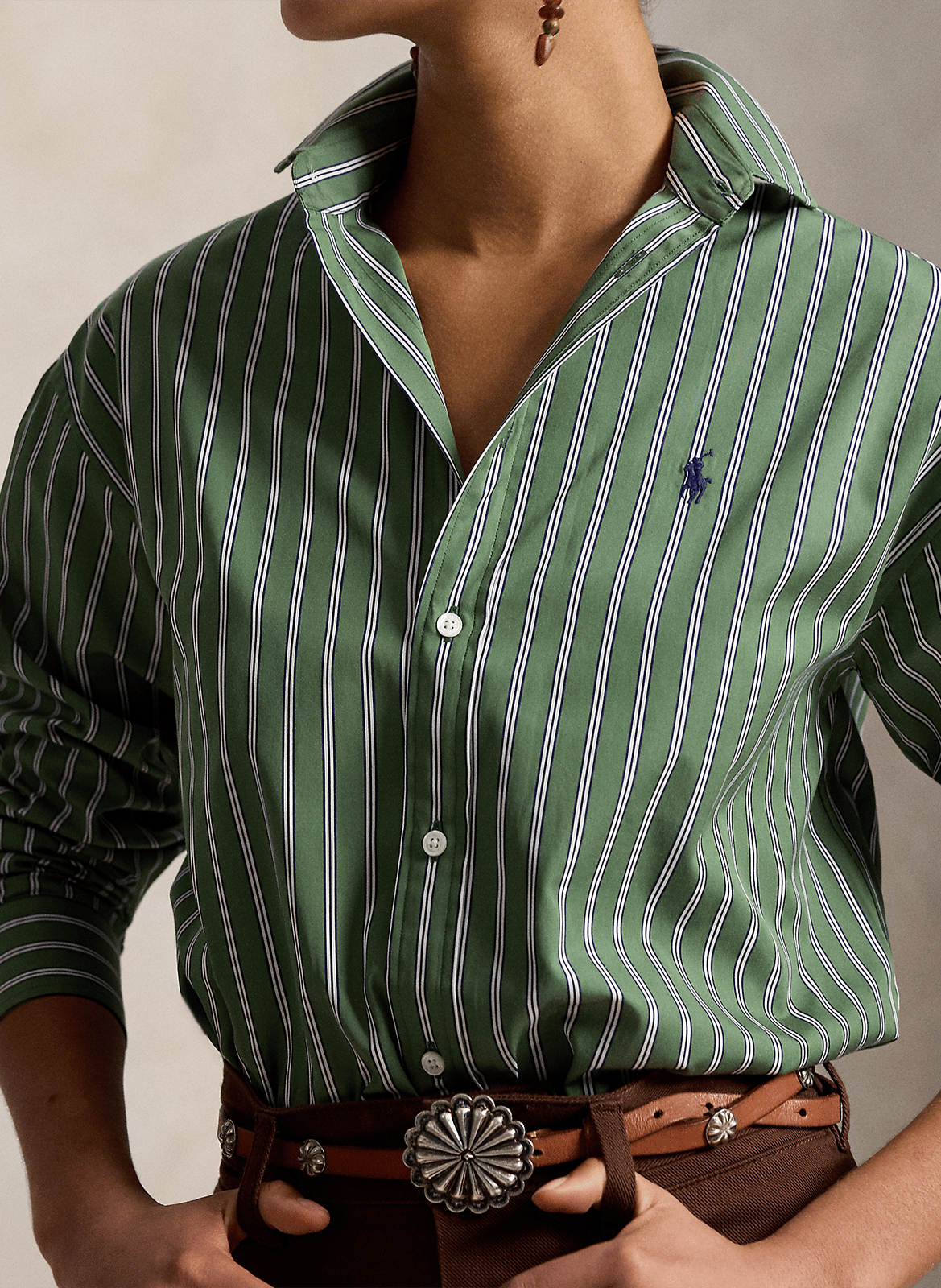 Straight polo collar shirt in striped cotton POLO RALPH LAUREN White