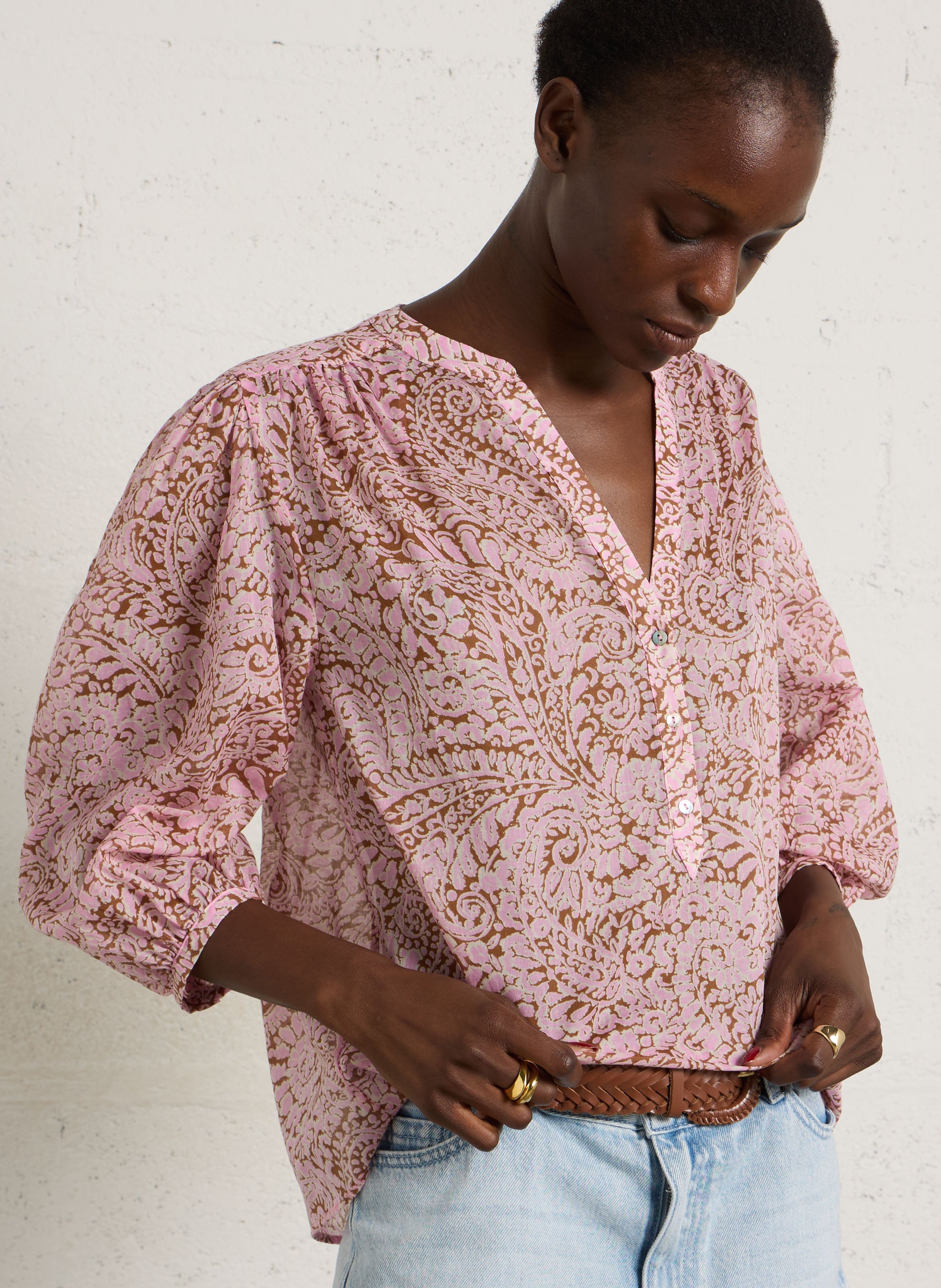 Katoenen blouse met tuniekhals MAISON 123 Roze