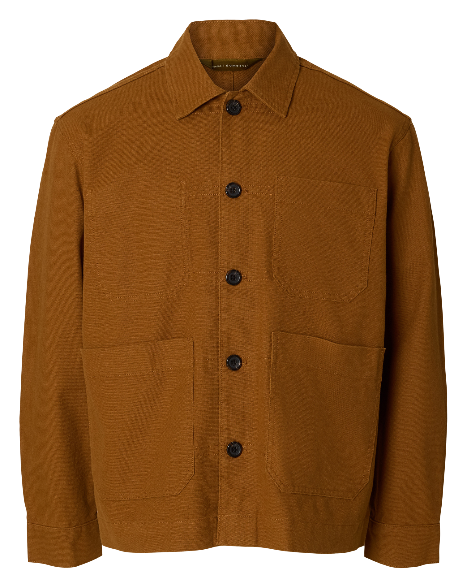 Veste droite en coton et en lin SELECTED Marron