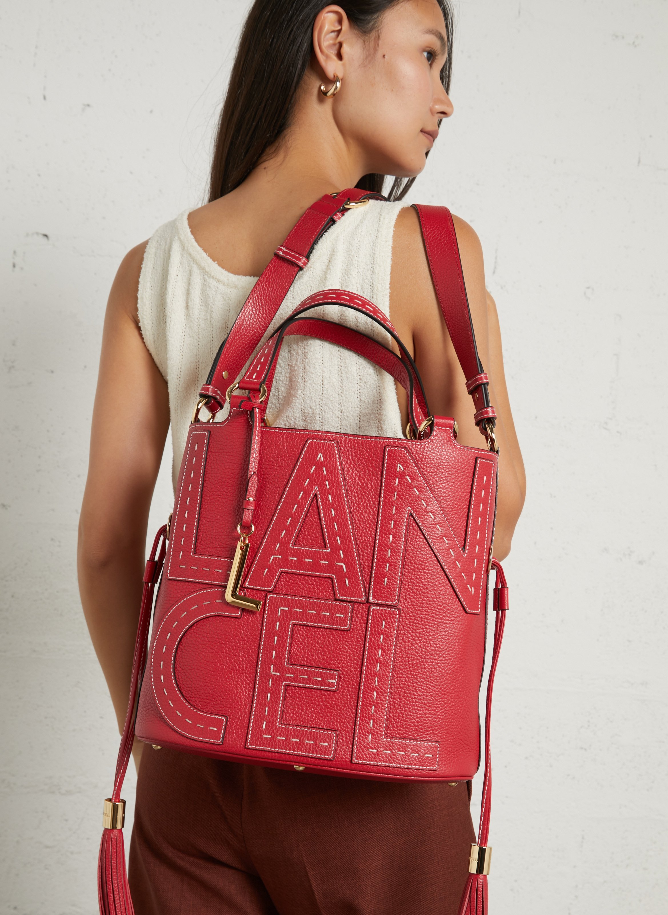 Leather bucket bag LANCEL Red