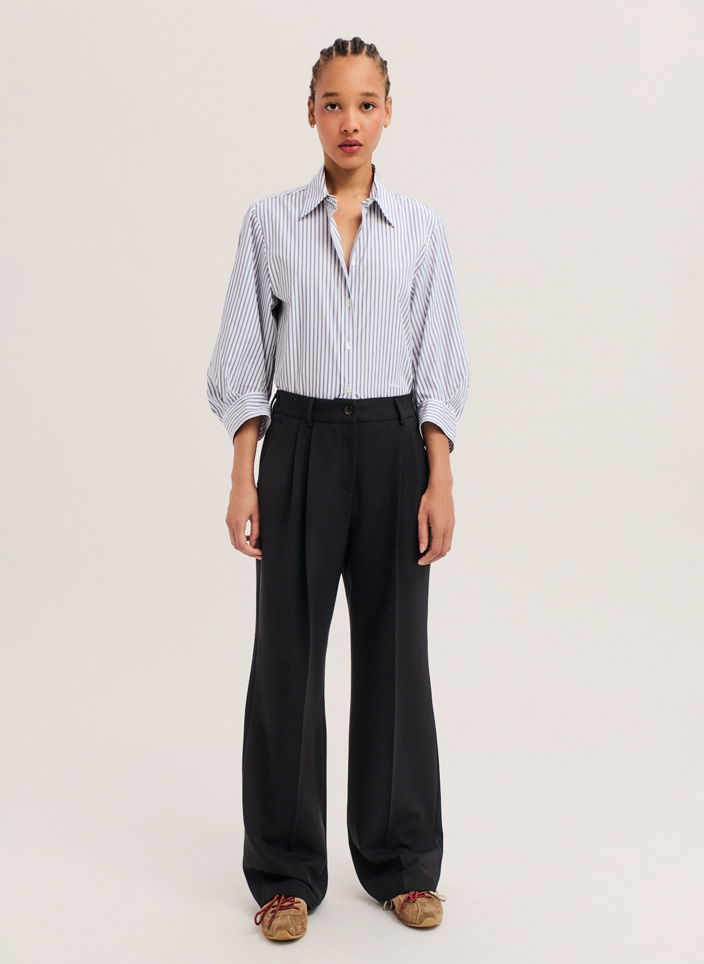 Pantalon large taille haute PABLO Marron
