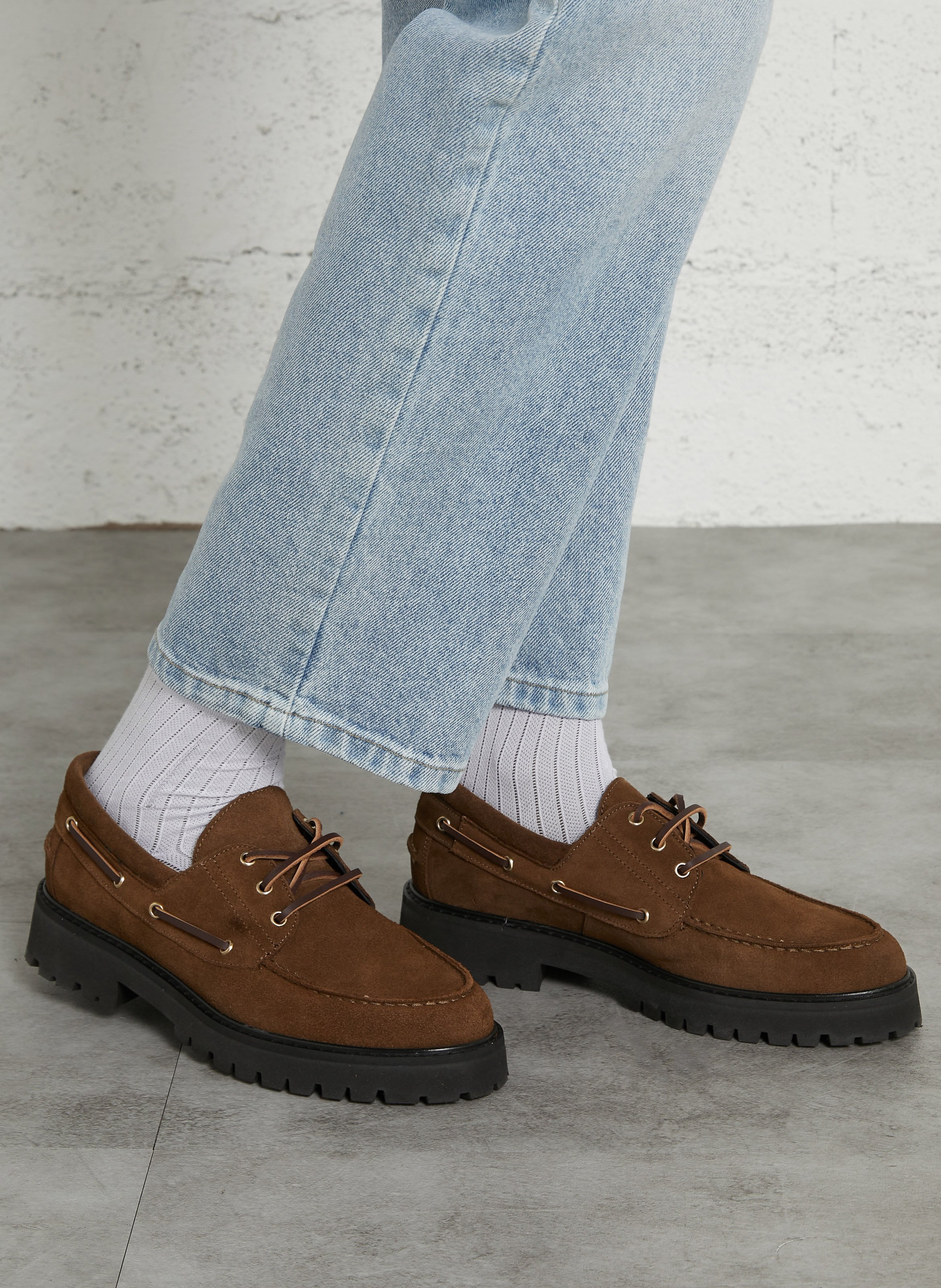 Mocassins à lacets en cuir velours MAISON TOUFET Marron