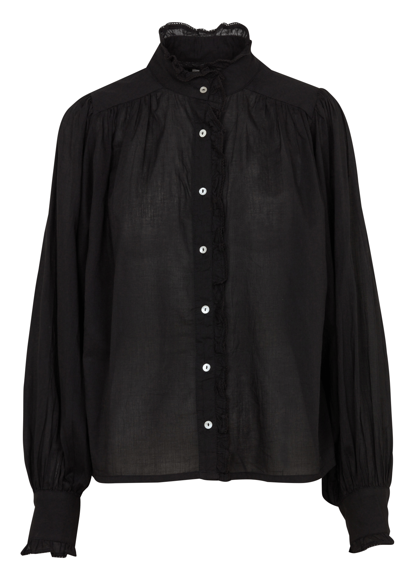 Blouse droite col rond à volants en coton MKT Noir