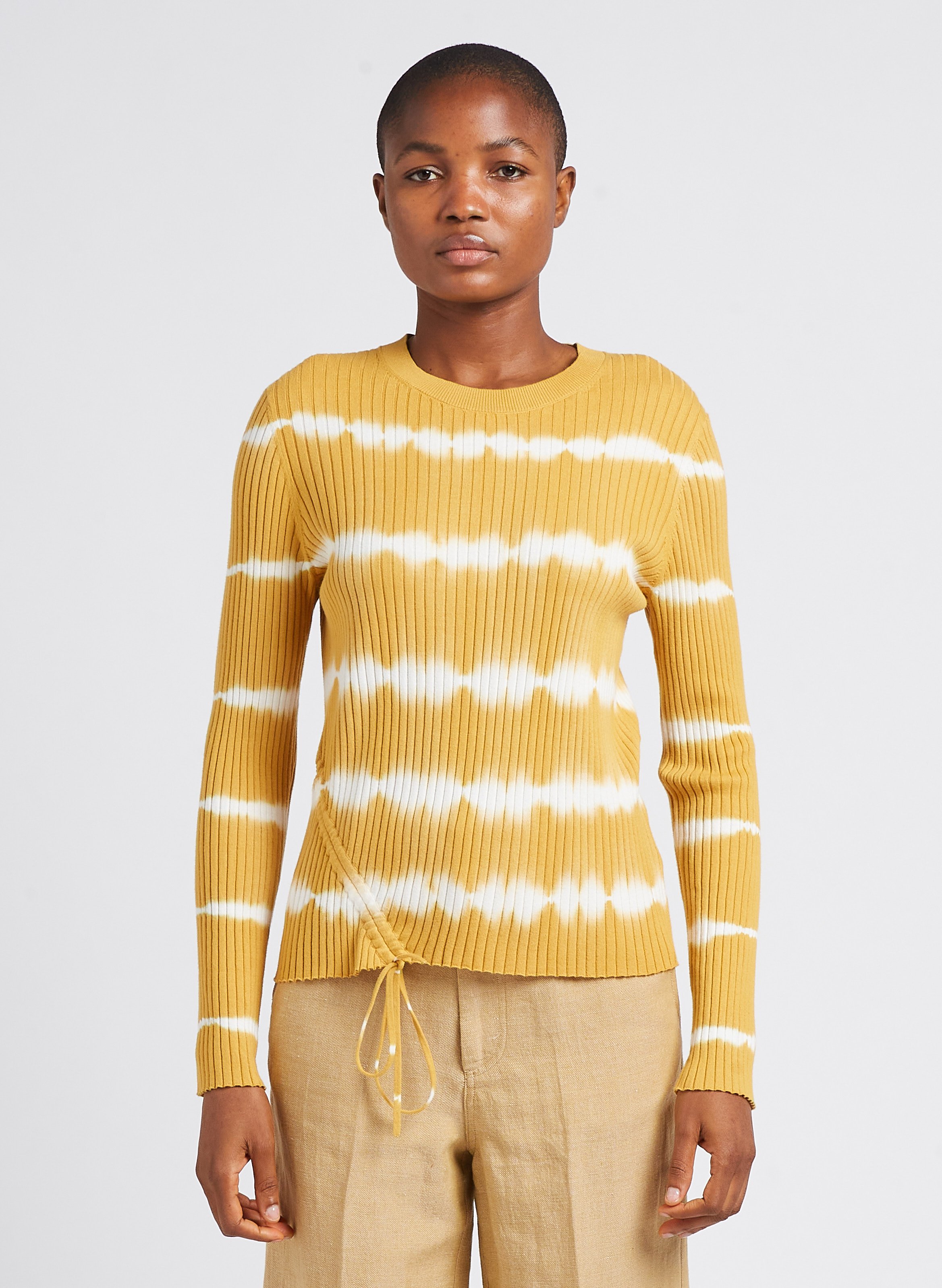 Round-neck ribbed tie-dye print organic cotton top PAUL SMITH Yellow