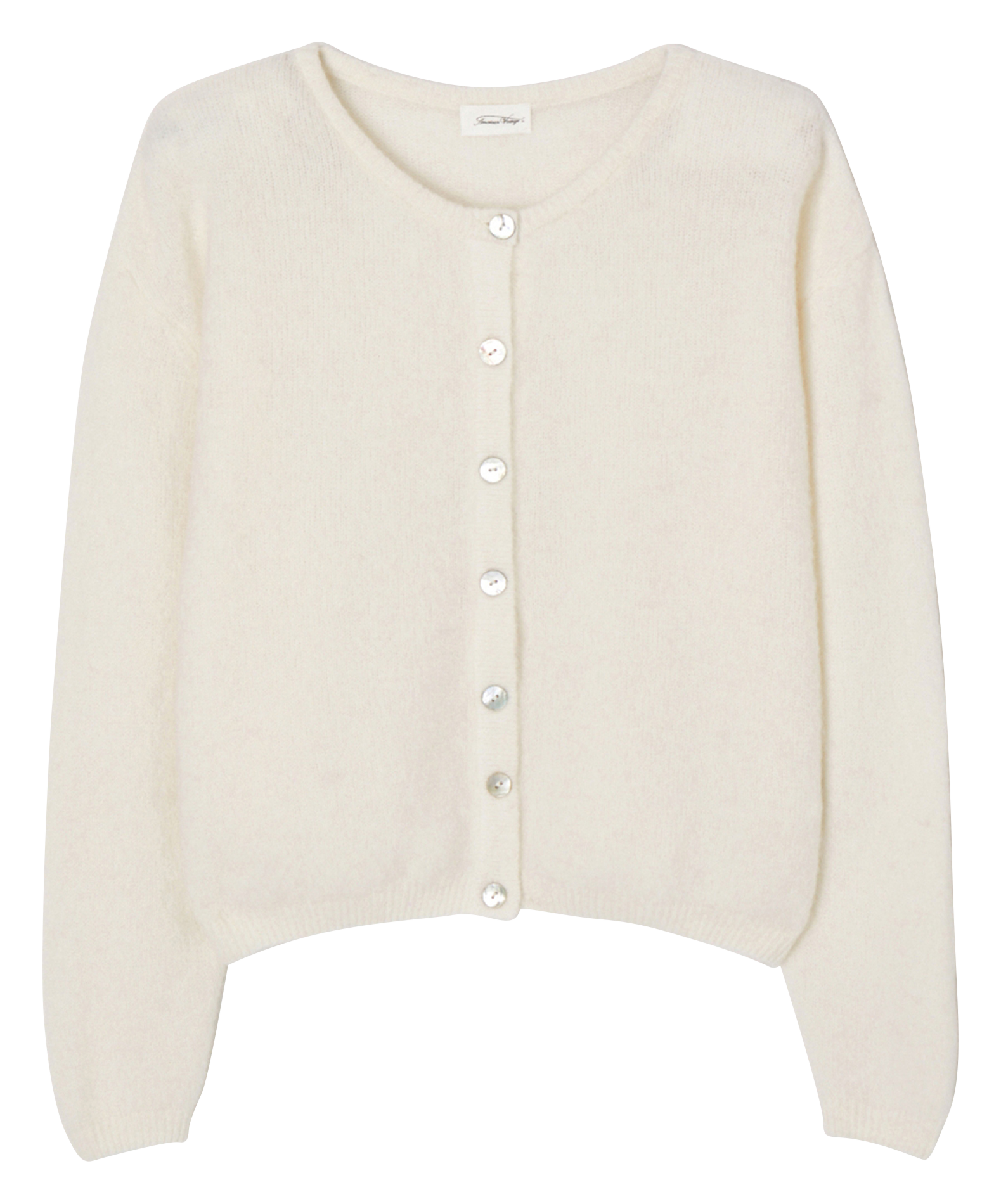 Wollmix-Strickjacke mit Rundhalskragen AMERICAN VINTAGE Weiss