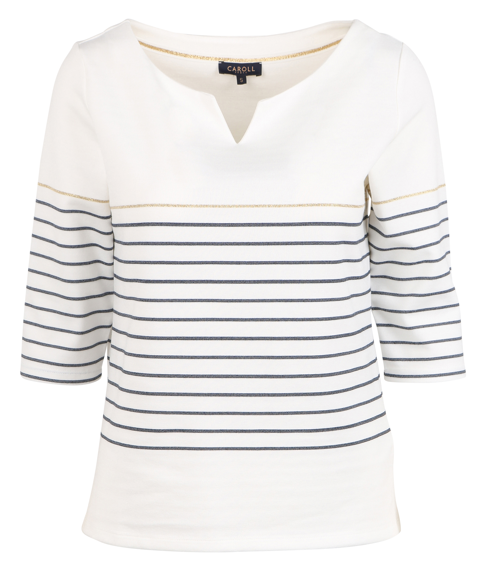 Straight T-shirt with henley collar Beige