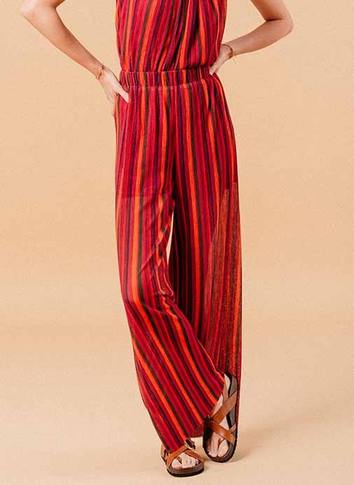 Pantalon large plissé à rayures  GRACE ET MILA Multicolore