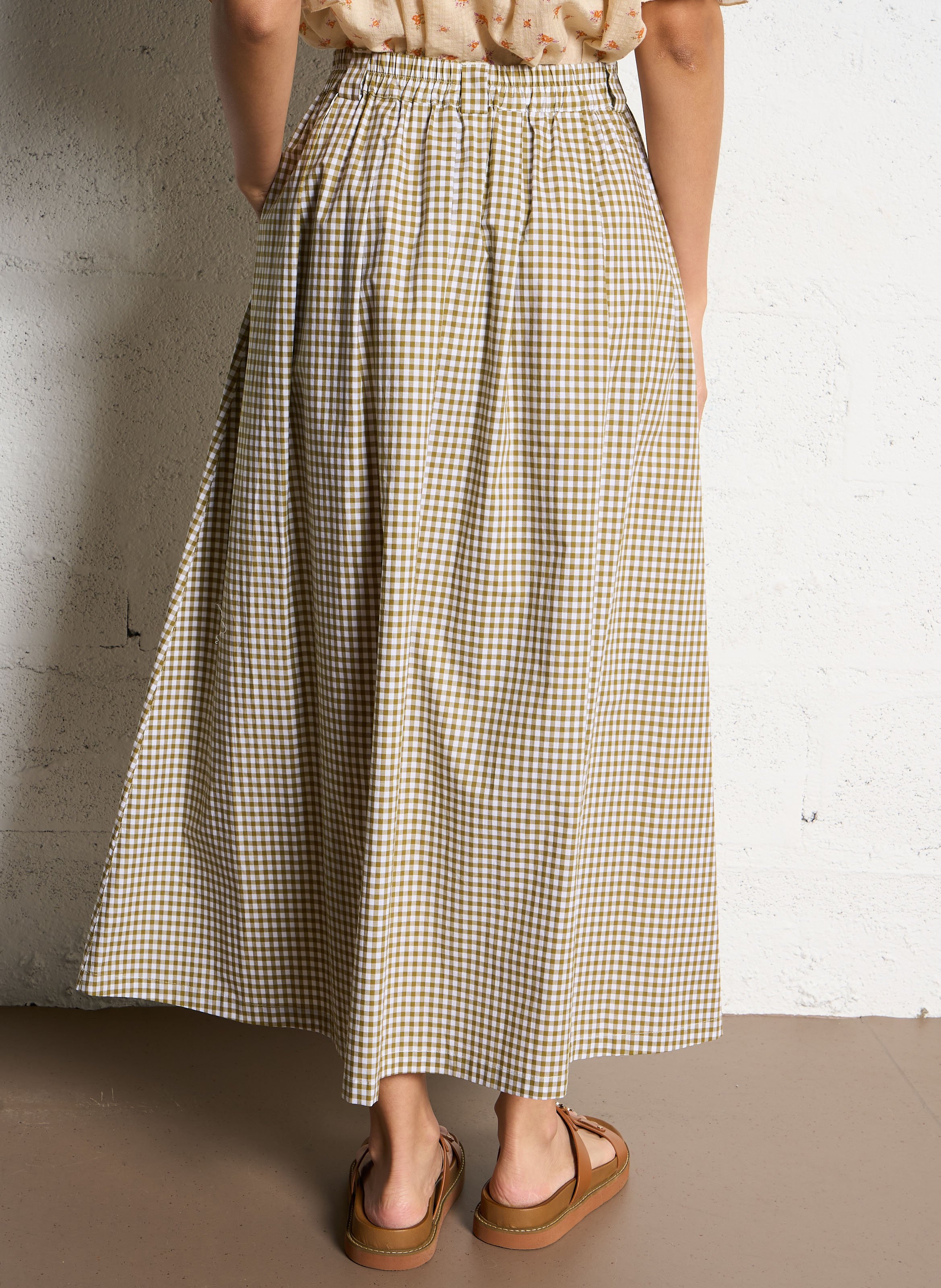 Midi rok met vichy-patroon van katoen SUZIE WINKLE Kaki