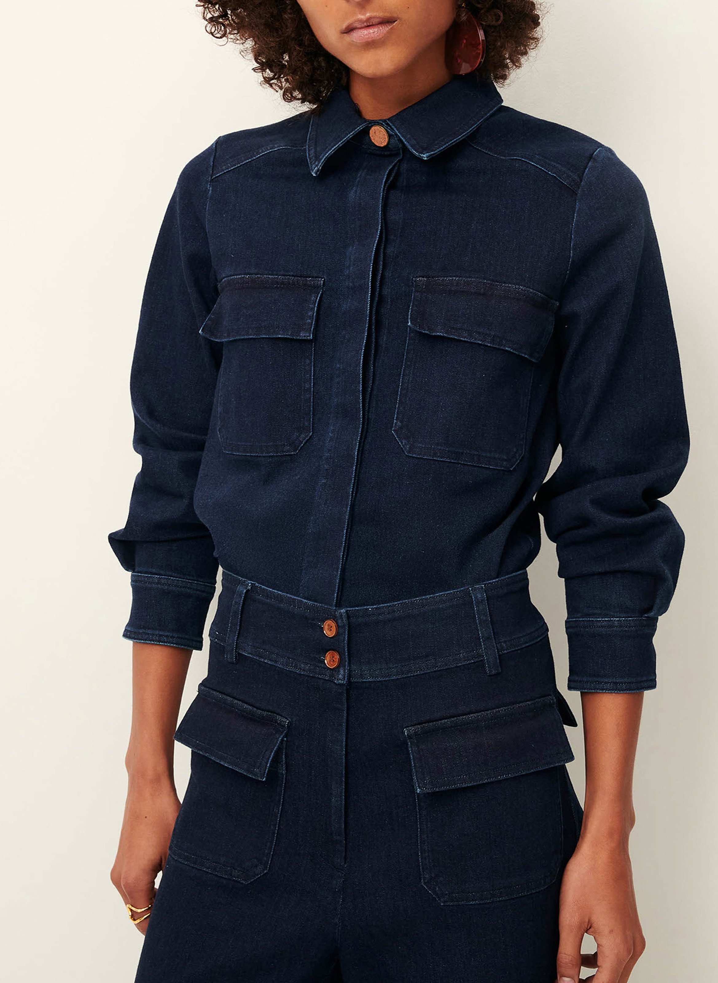 Veste courte droite en denim de coton léger SESSUN Bleu