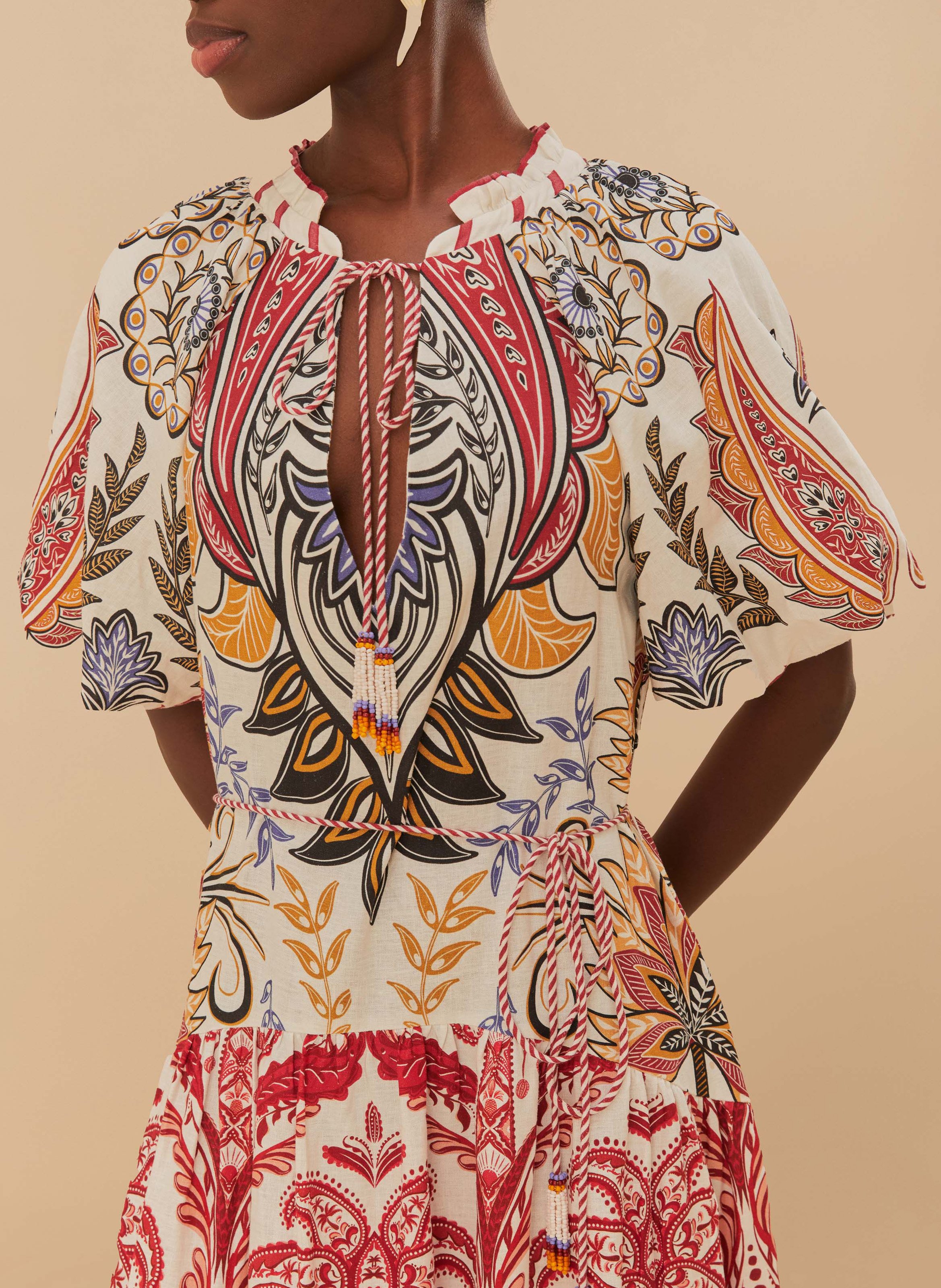 Robe longue en lin mélangé imprimé FARM RIO Multicolore