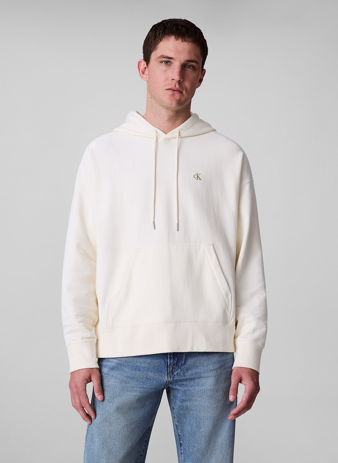 Sweat à capuche uni en coton mélangé CALVIN KLEIN