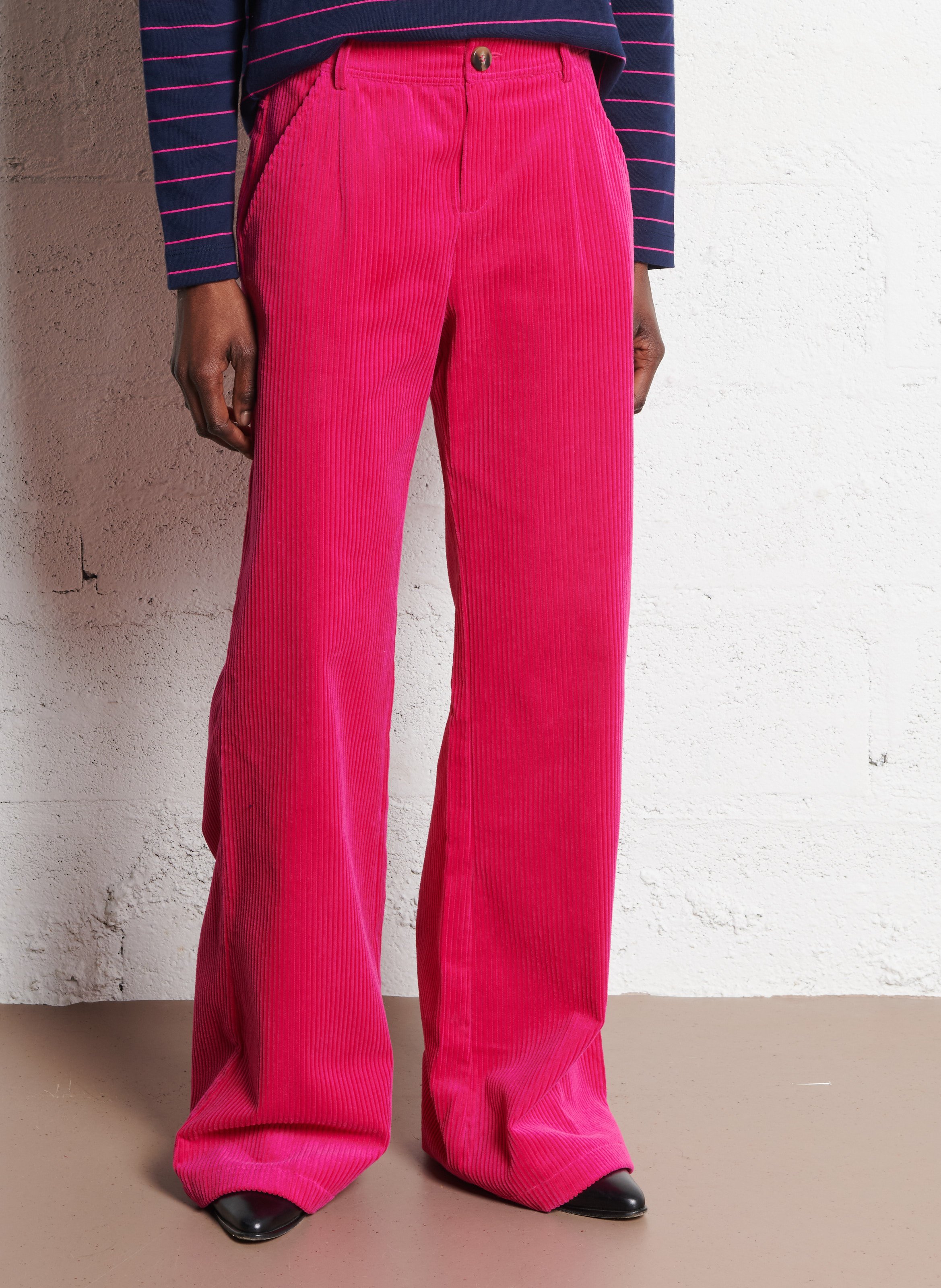 Wide ribbed cotton trousers ONE STEP Pink