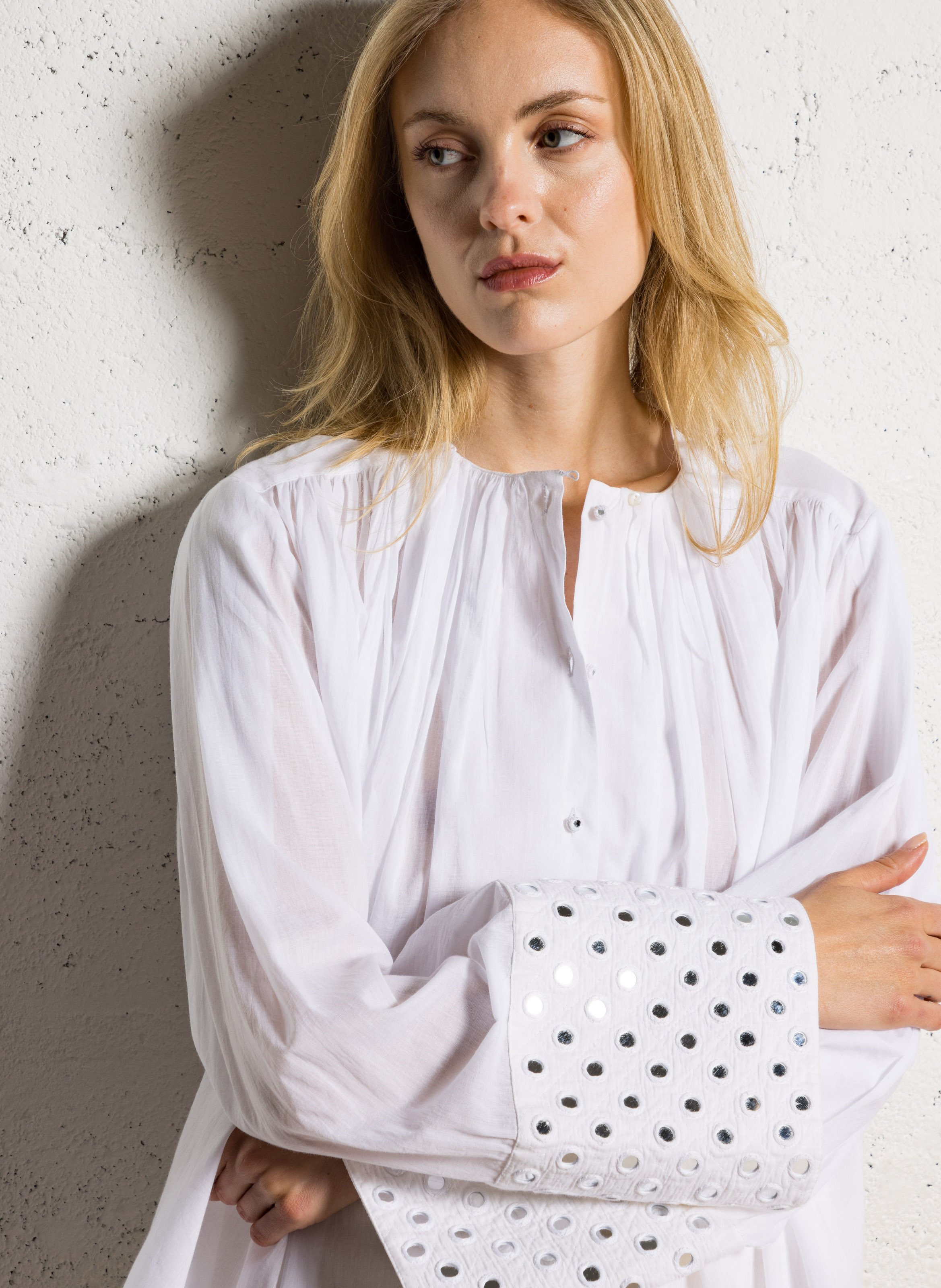 Round-neck cotton blouse LAURENCE BRAS White