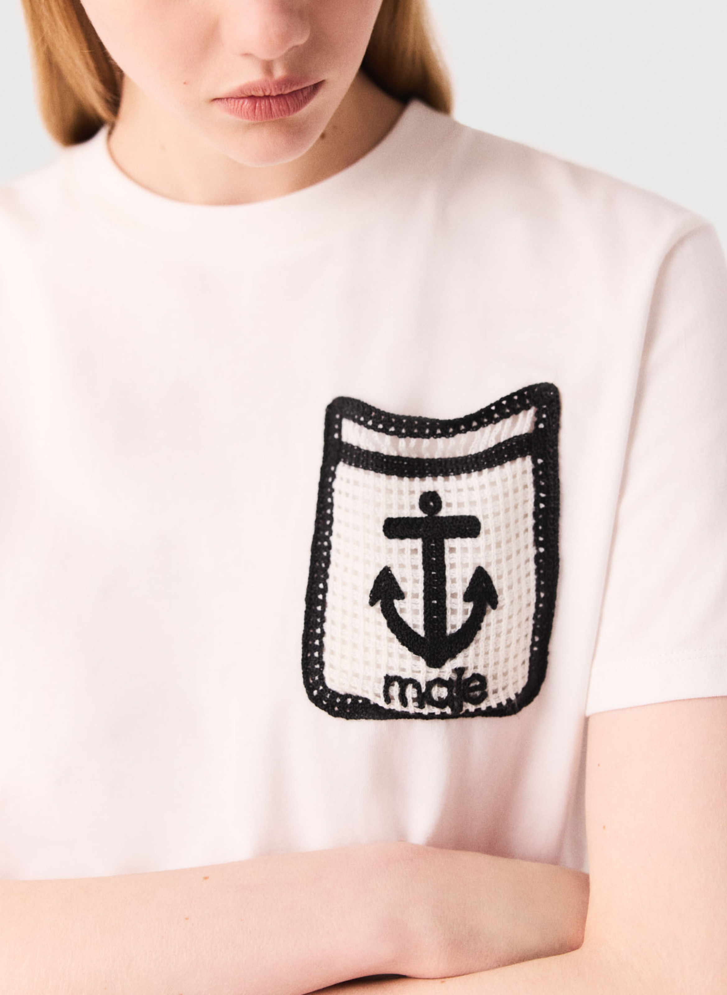 Tee-shirt col rond en coton MAJE Blanc