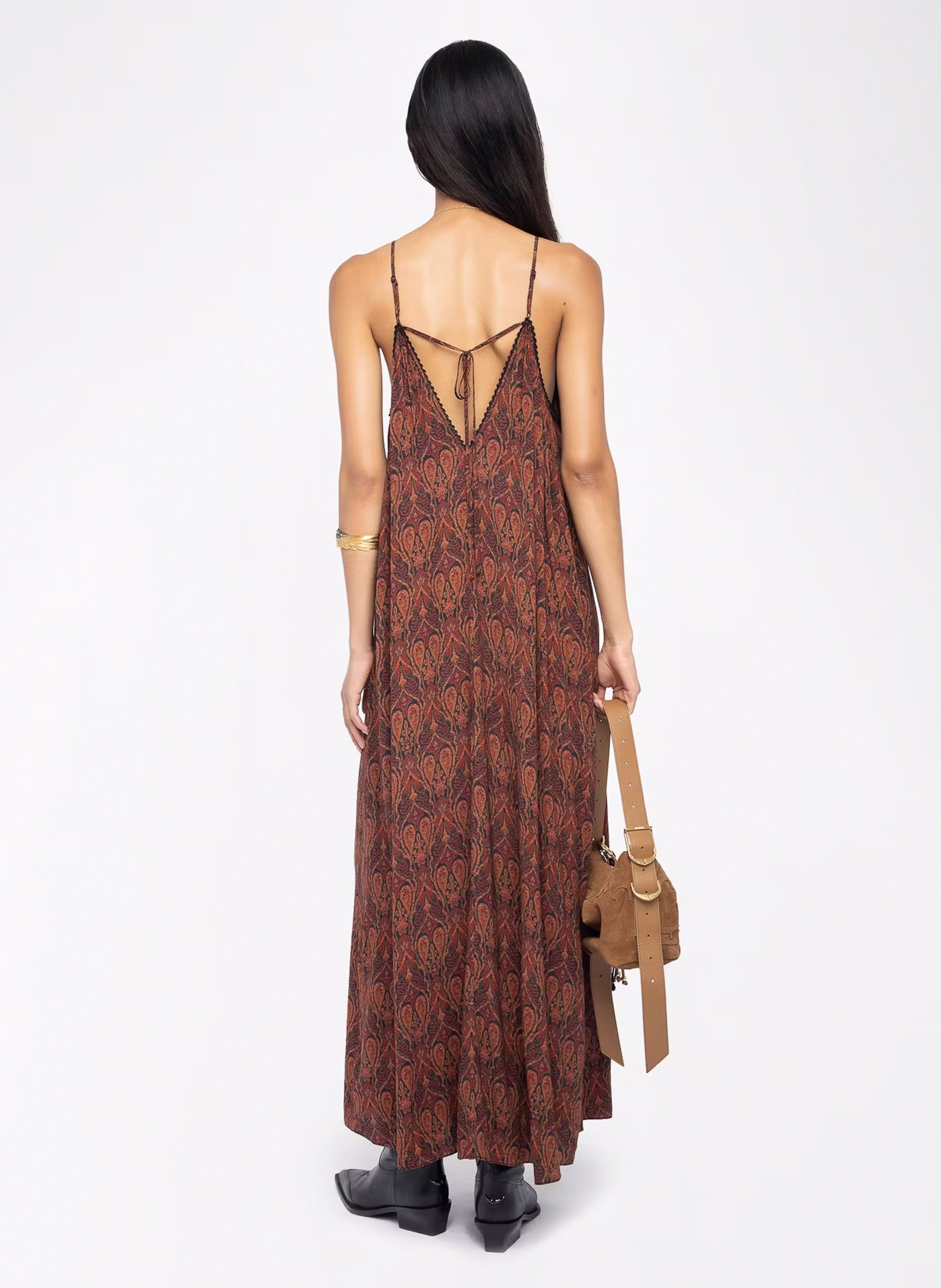 Abito lungo stampato scollo a V ZADIG&VOLTAIRE Nero