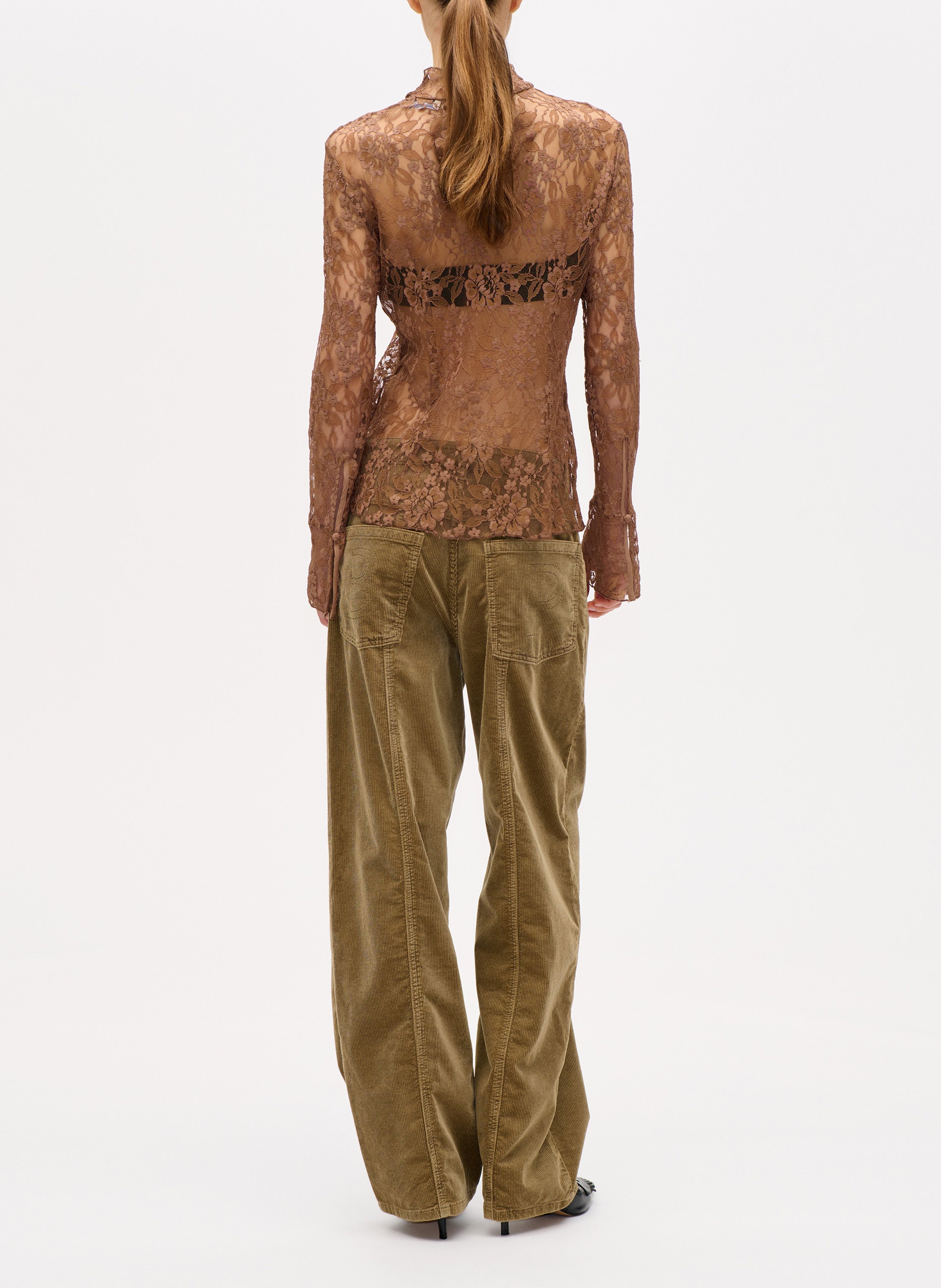 Straight lace top with high neck BAUM UND PFERDGARTEN Brown