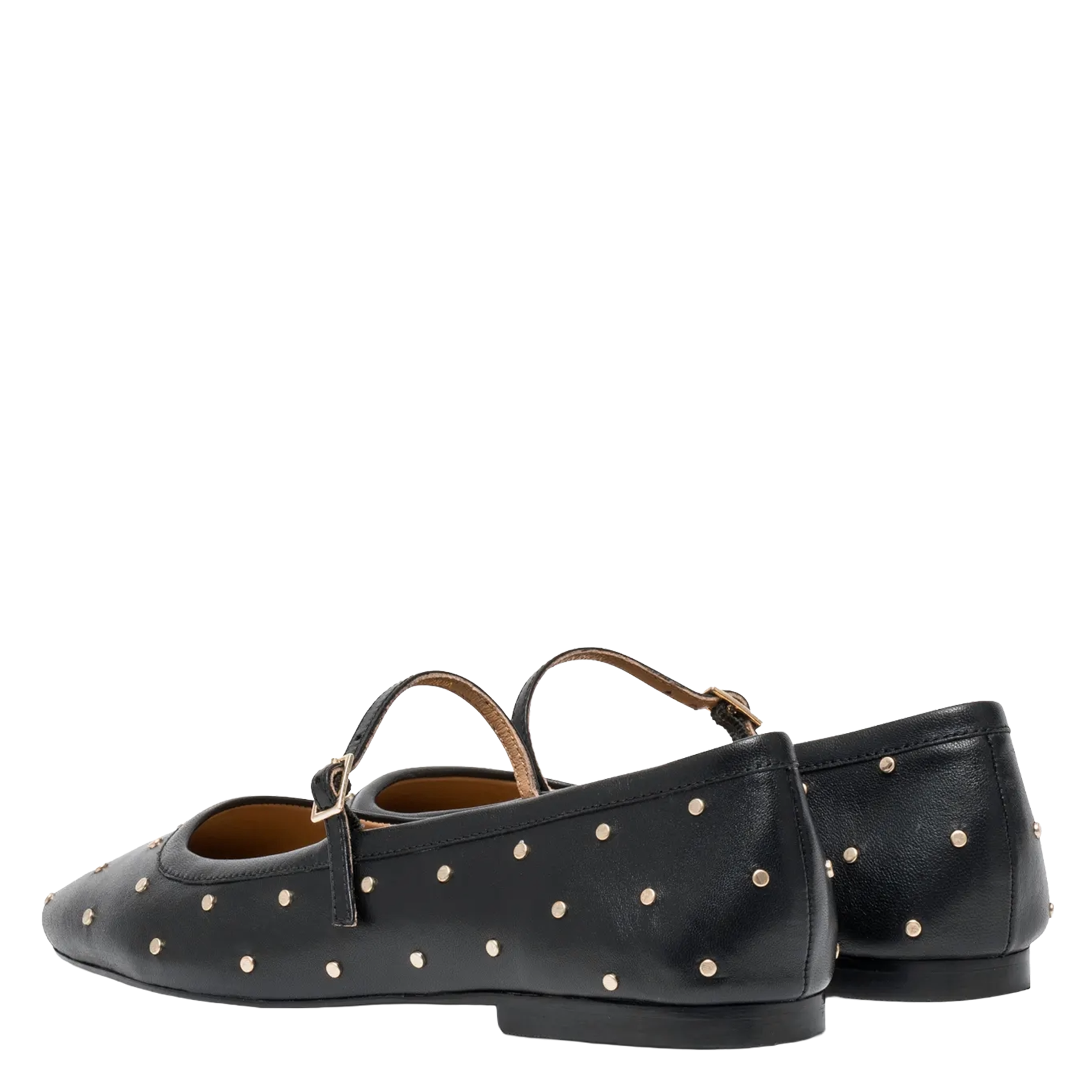 Studded leather strappy ballet flats BOCAGE Black